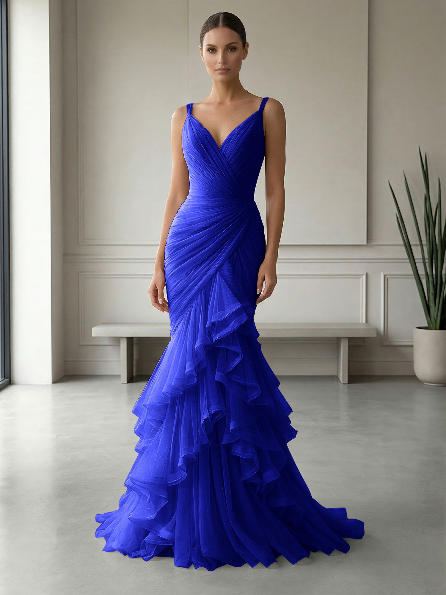 Mauve Folds Tulle Strapless Sleeveless Mermaid Gown Dress