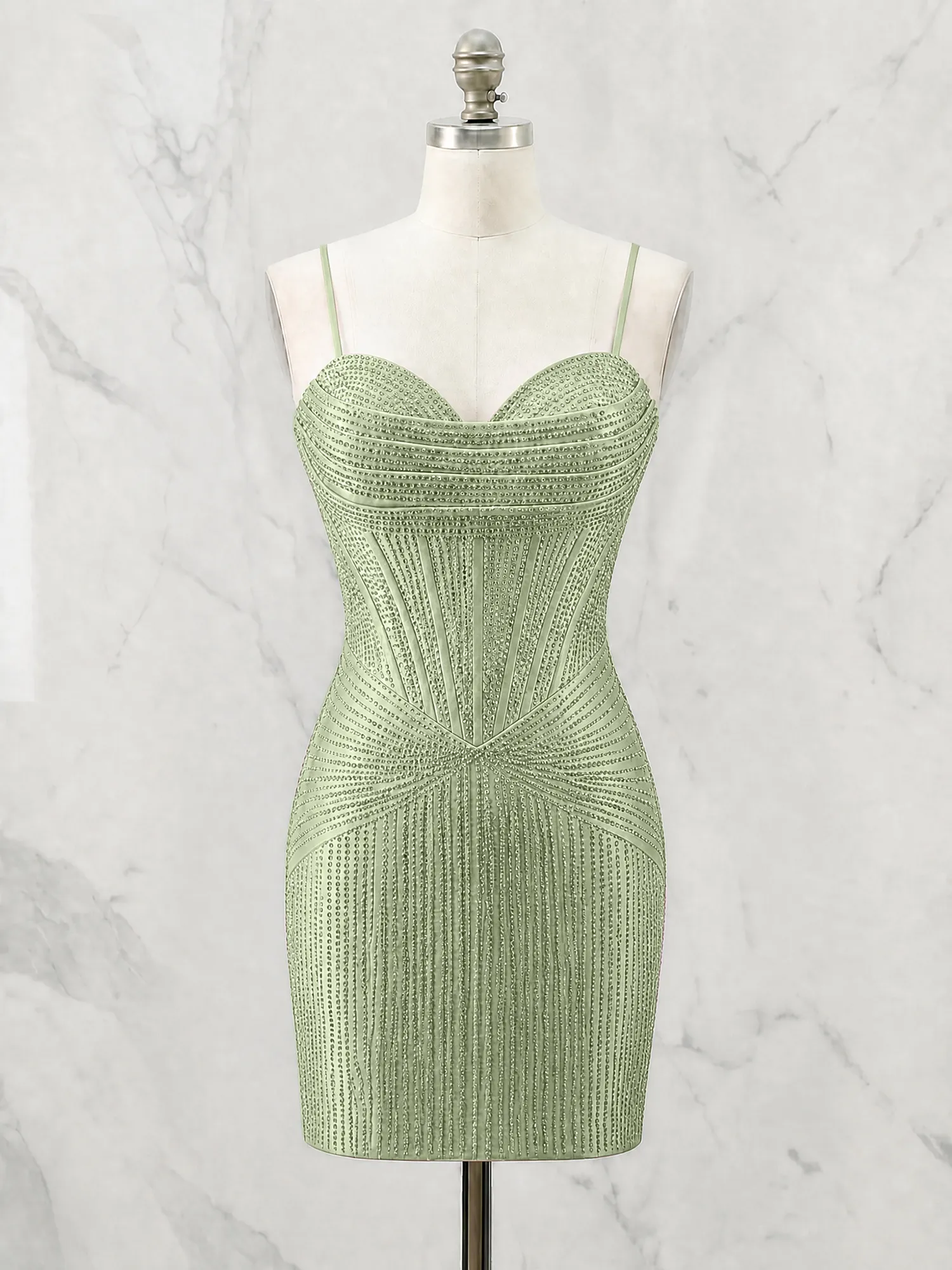 Spaghetti Strap Beaded Corset Homecoming Dress Mini Dress