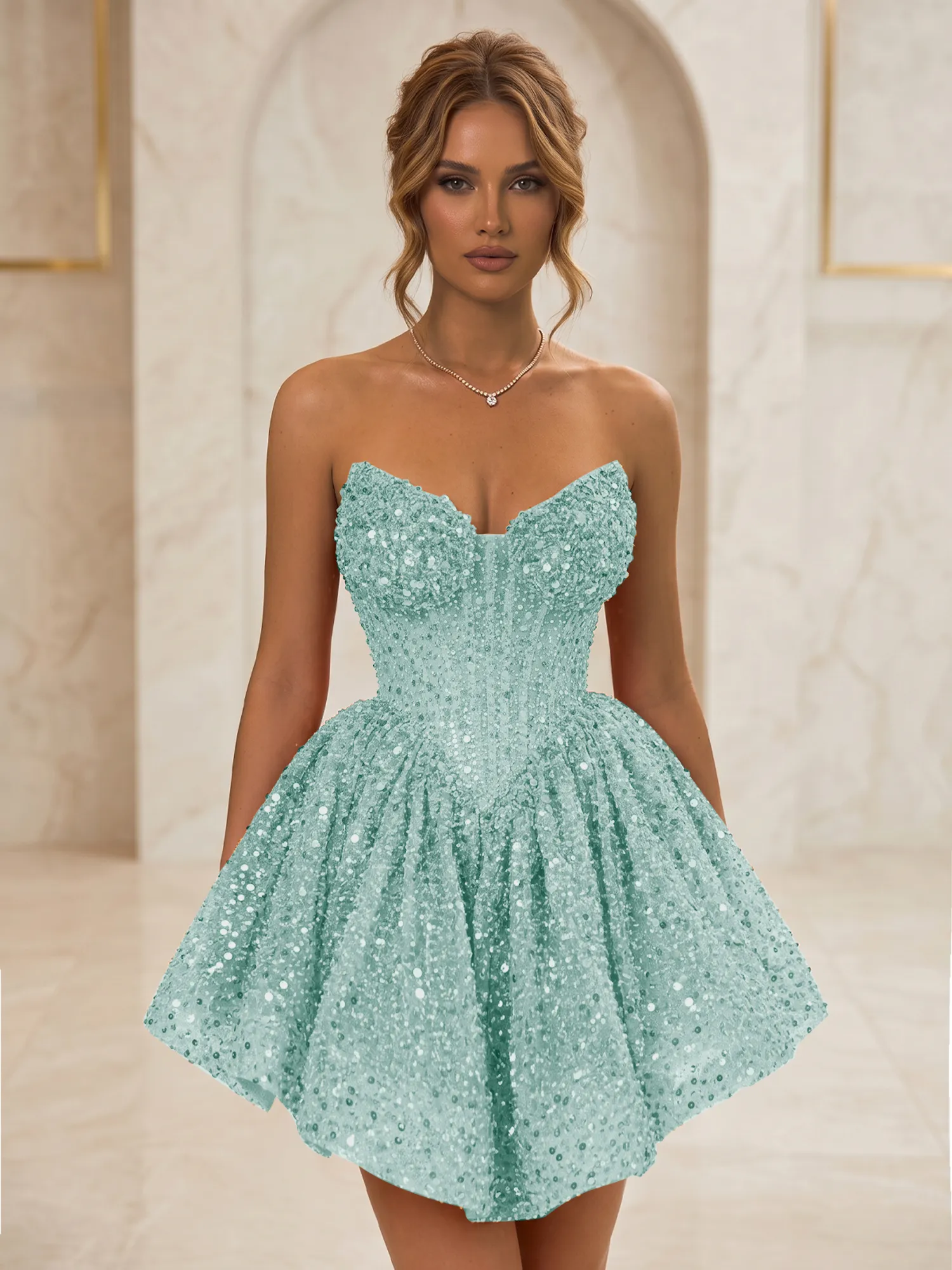 Strapless Sweetheart Sequin Corset Homecoming Dress