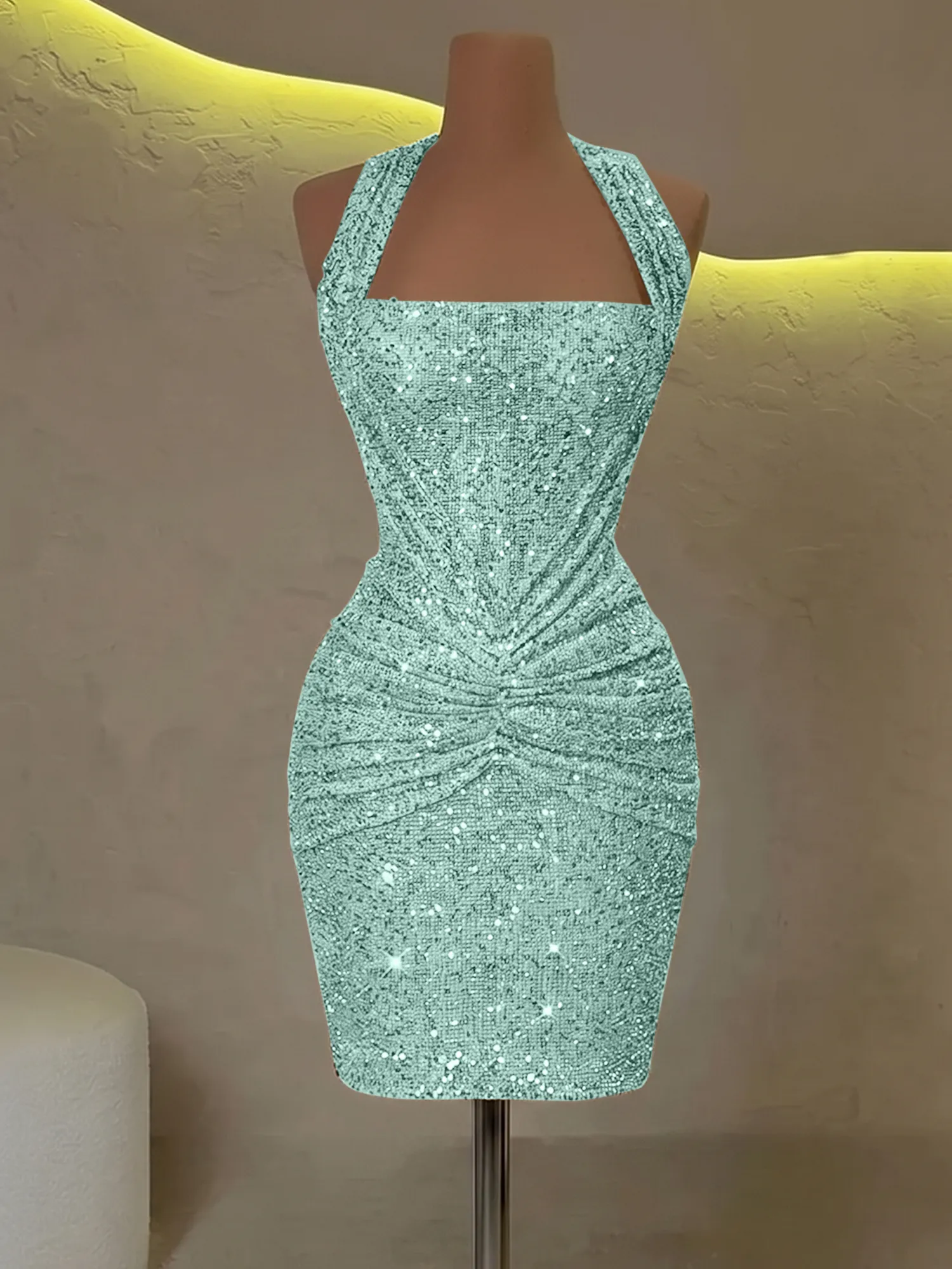 Halter Sequin Corset Ruched Homecoming Dress