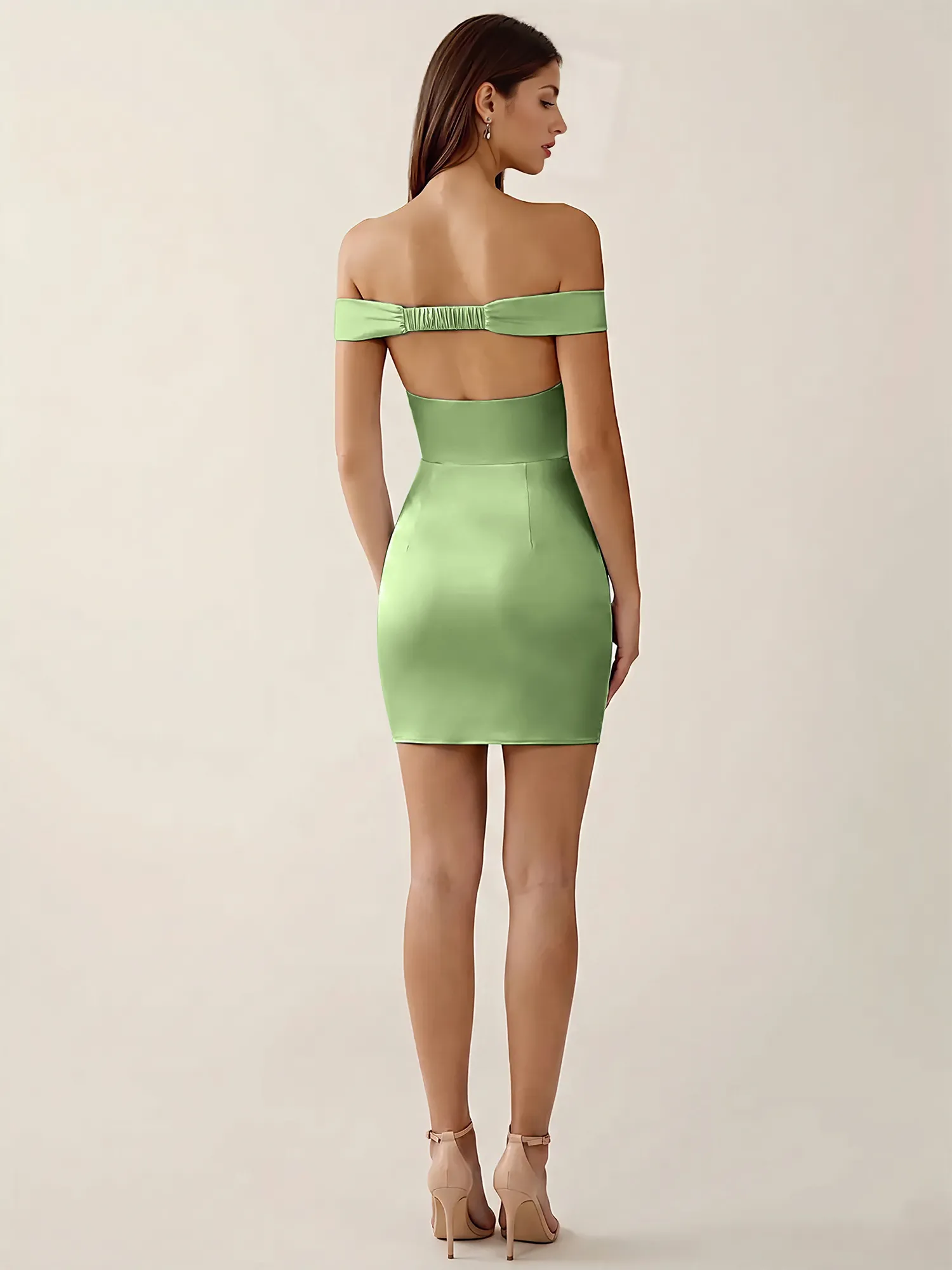 Off-the-Shoulder Satin Bodycon Homecoming Mini Dress
