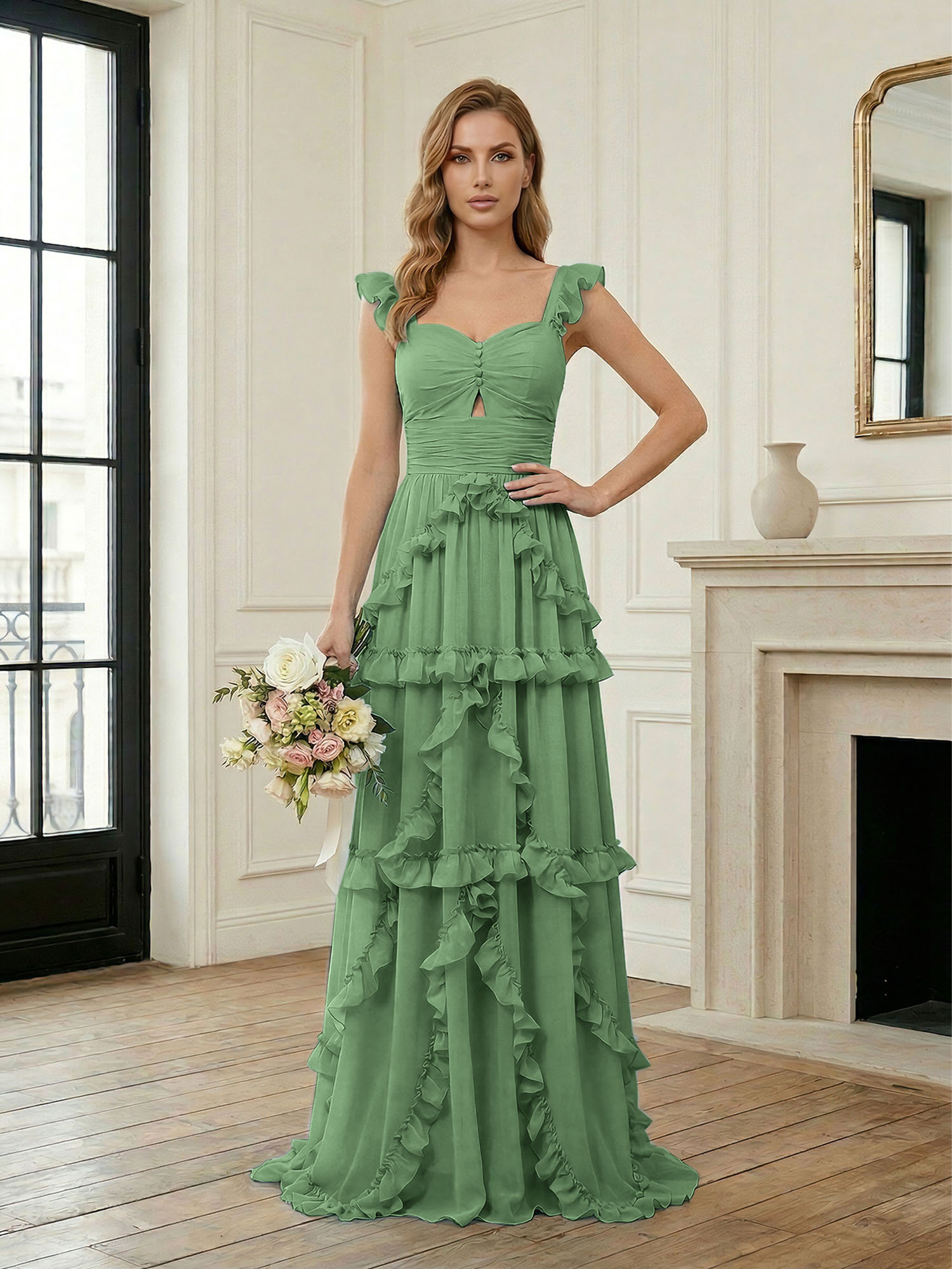 Ethereal Sky Blue Tiered Ruffle Chiffon Maxi Dress Gown