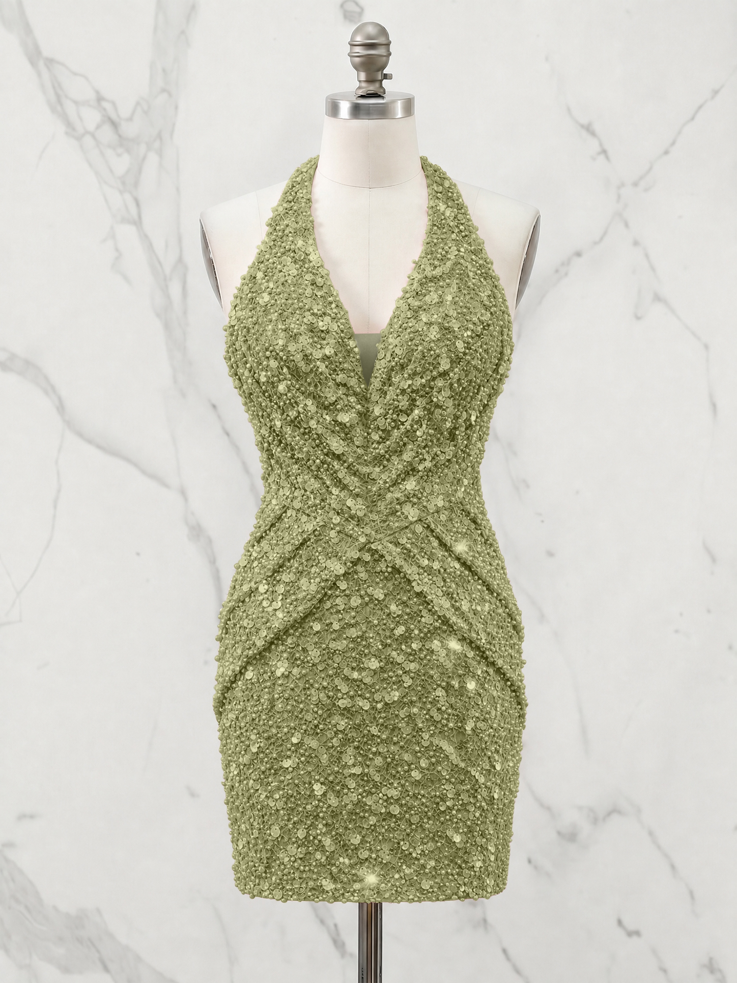 Halter Neck Sequin-Embellished Homecoming Dress
