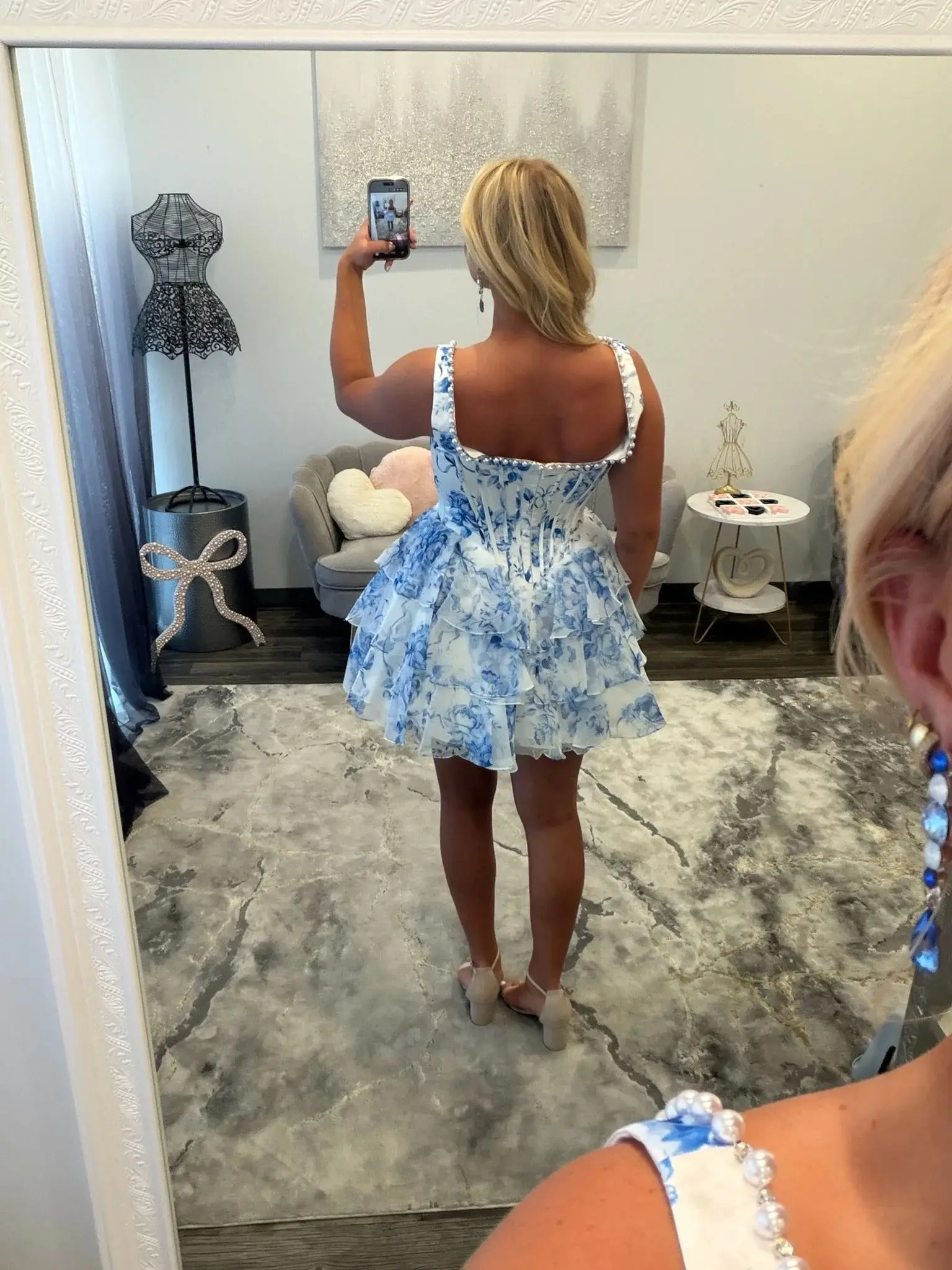 Chic Light Blue Floral Corset Ruffle Square Neckline Homecoming Dresses