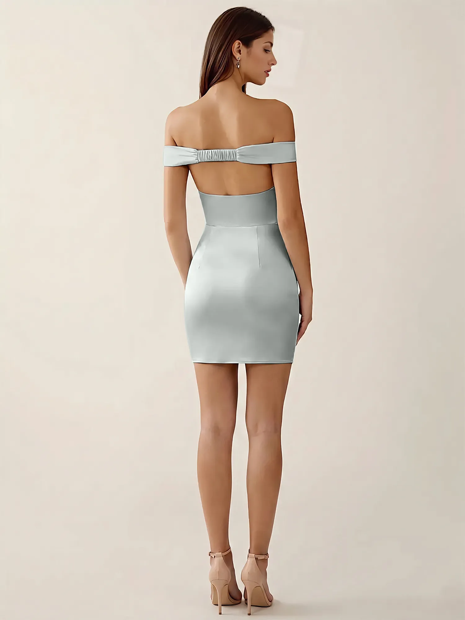 Off-the-Shoulder Satin Bodycon Homecoming Mini Dress