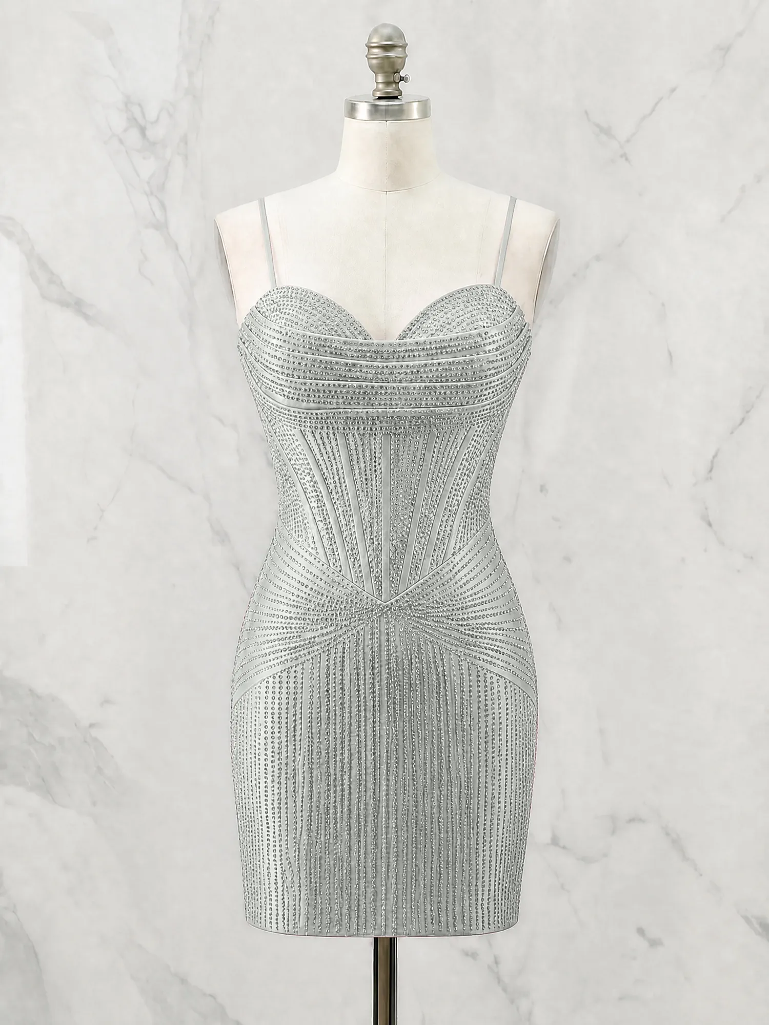 Spaghetti Strap Beaded Corset Homecoming Dress Mini Dress