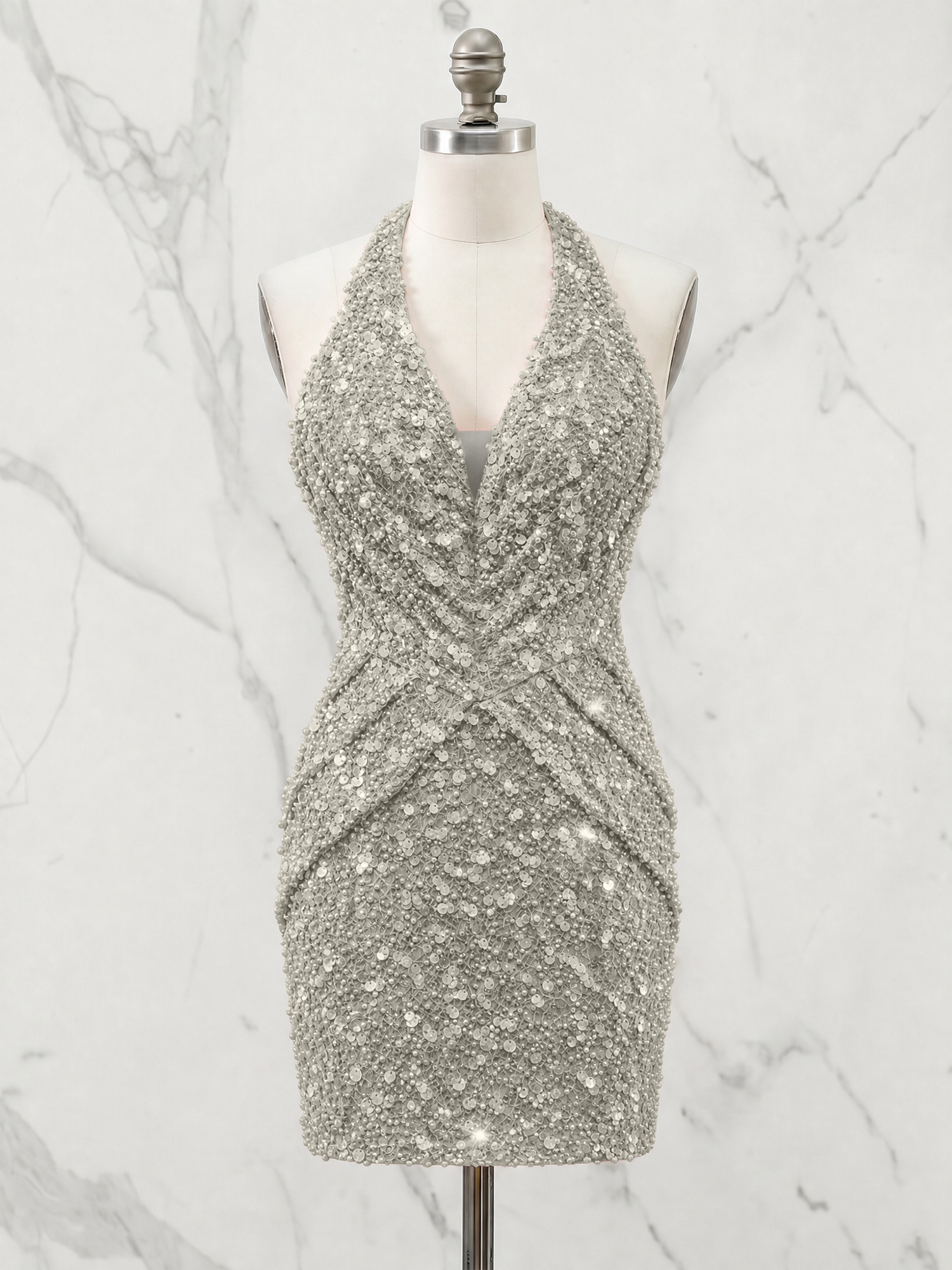 Halter Neck Sequin-Embellished Homecoming Dress