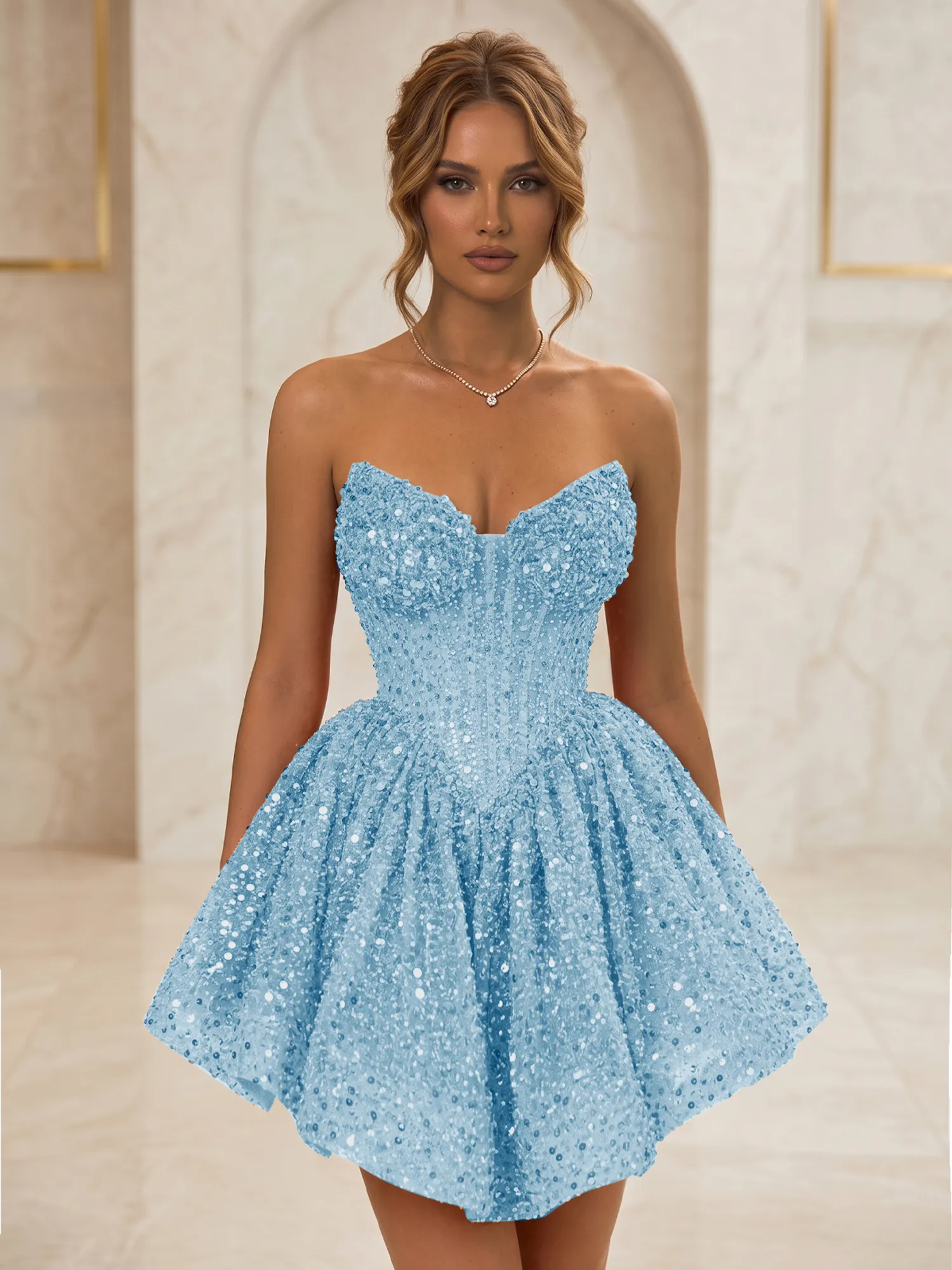 Strapless Sweetheart Sequin Corset Homecoming Dress