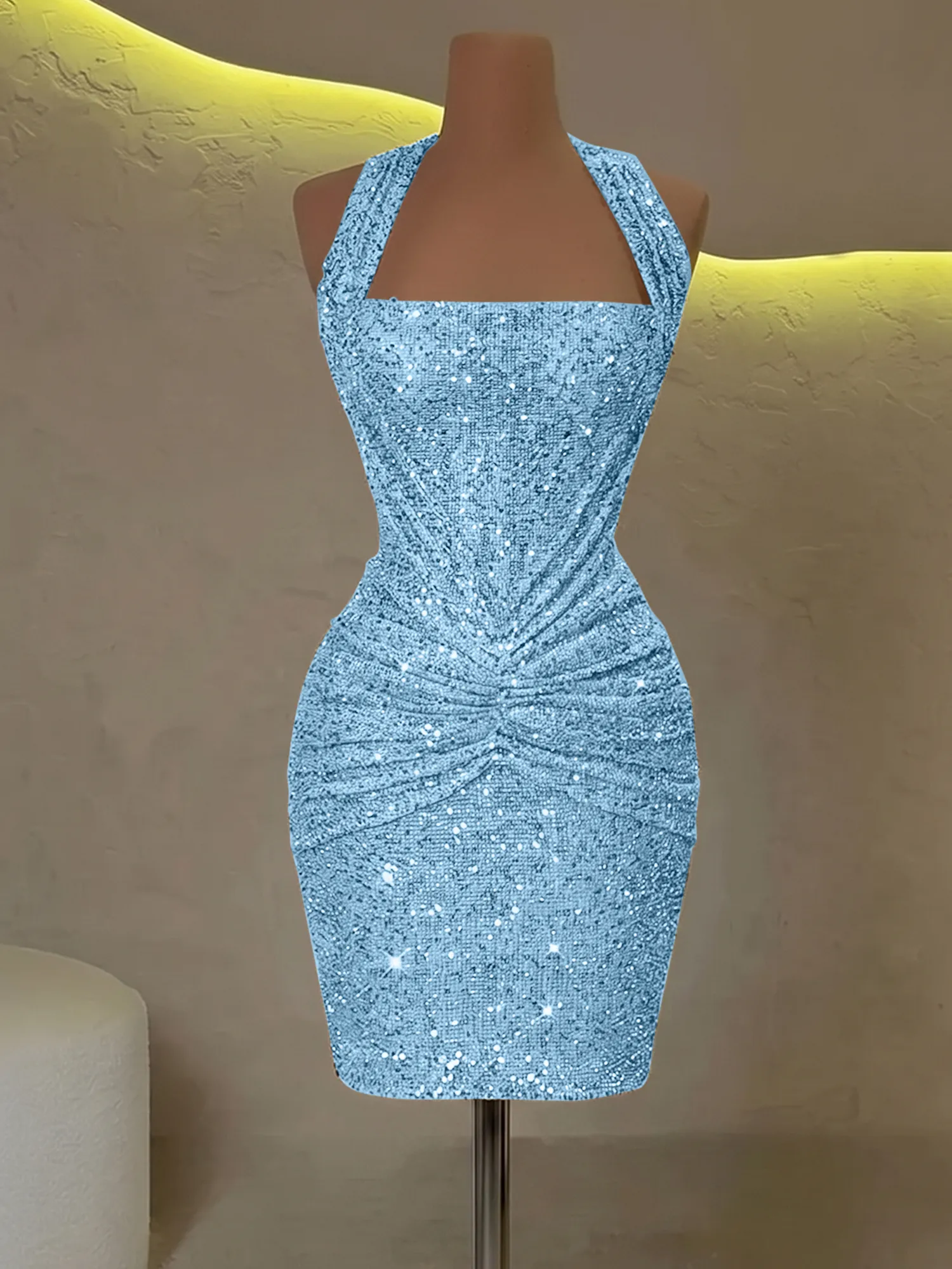 Halter Sequin Corset Ruched Homecoming Dress