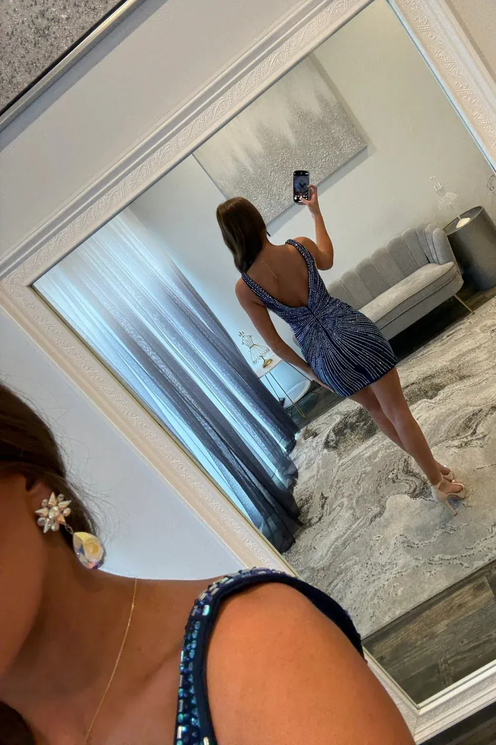 V-Neck All-Over Radiating Crystal Bodycon Homecoming Dress