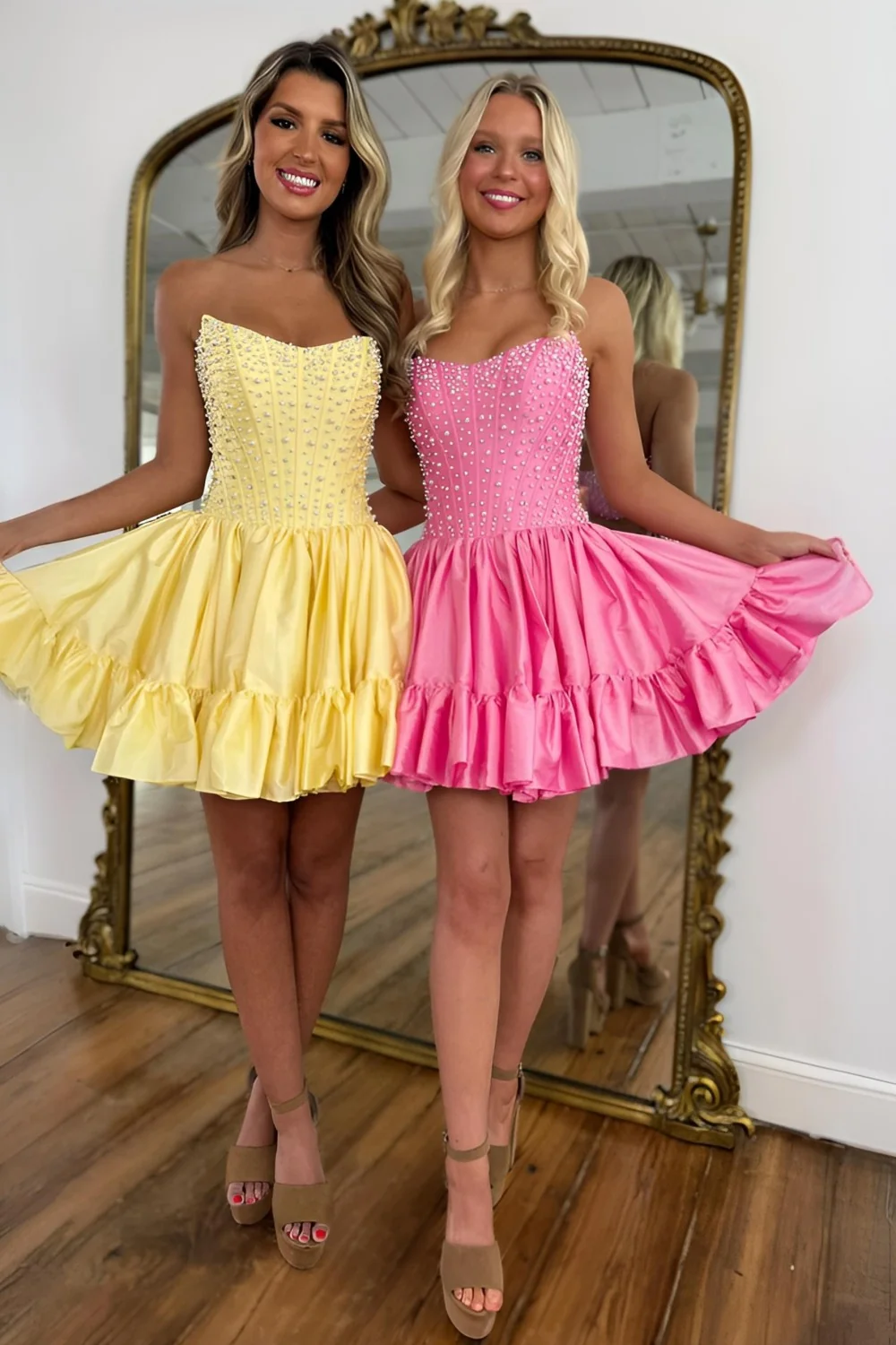 Baby Blue Strapless Sweetheart Pearl A-Line Homecoming Dress 
