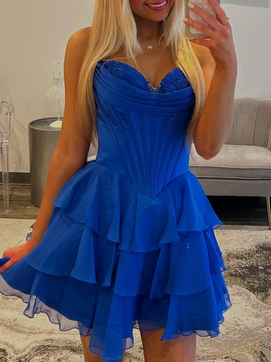 Strapless Corset Tiered Ruffle Homecoming Dress
