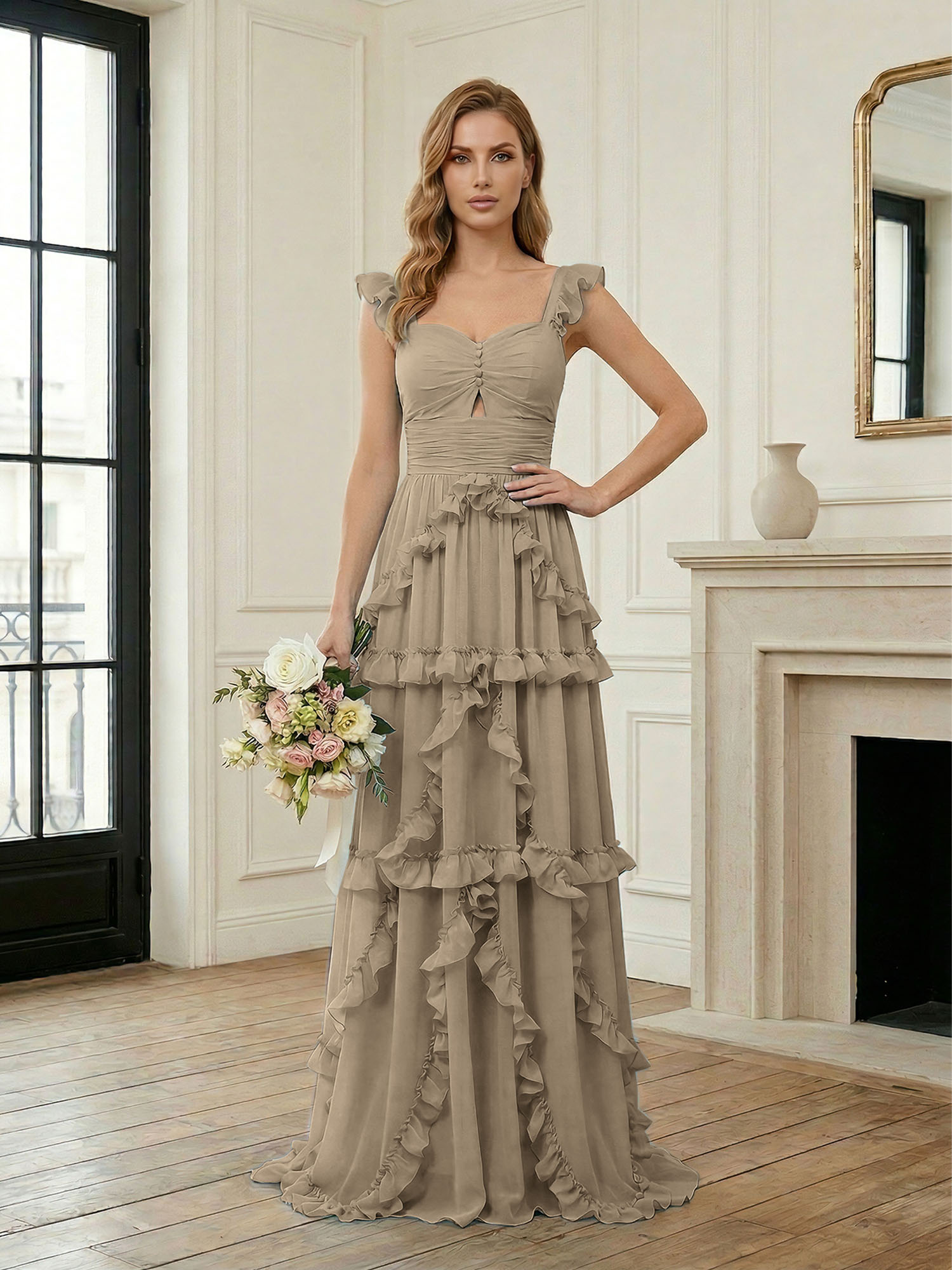 Ethereal Sky Blue Tiered Ruffle Chiffon Maxi Dress Gown