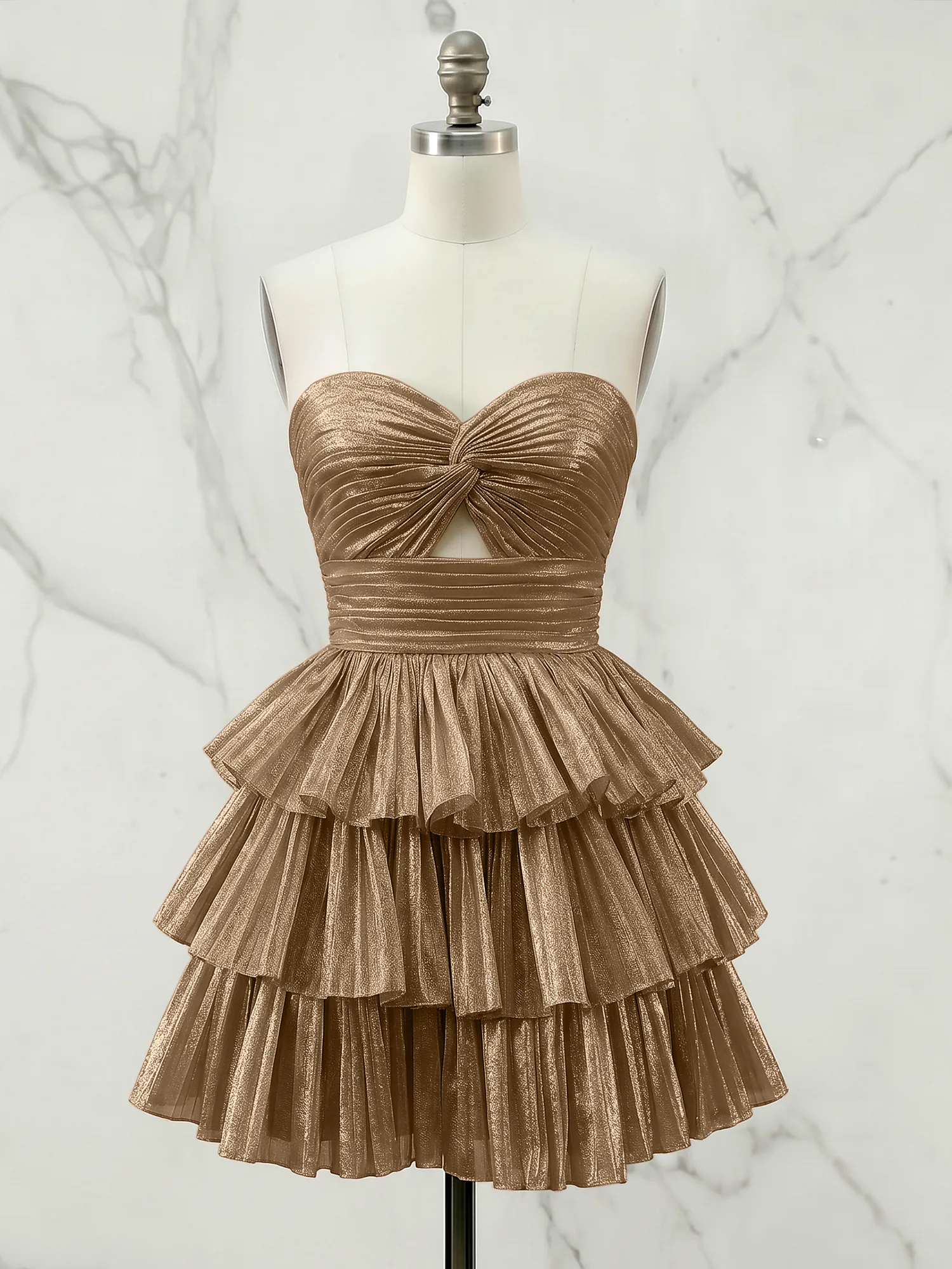 A Line Strapless Tiered Ruffle Homecoming Dress