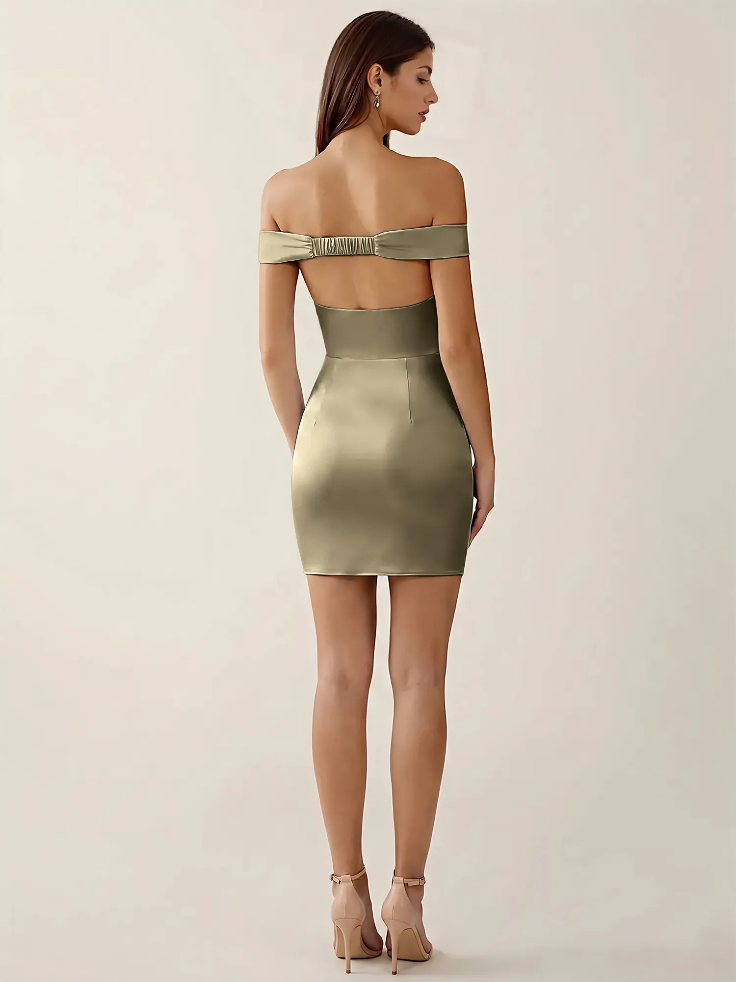 Off-the-Shoulder Satin Bodycon Homecoming Mini Dress