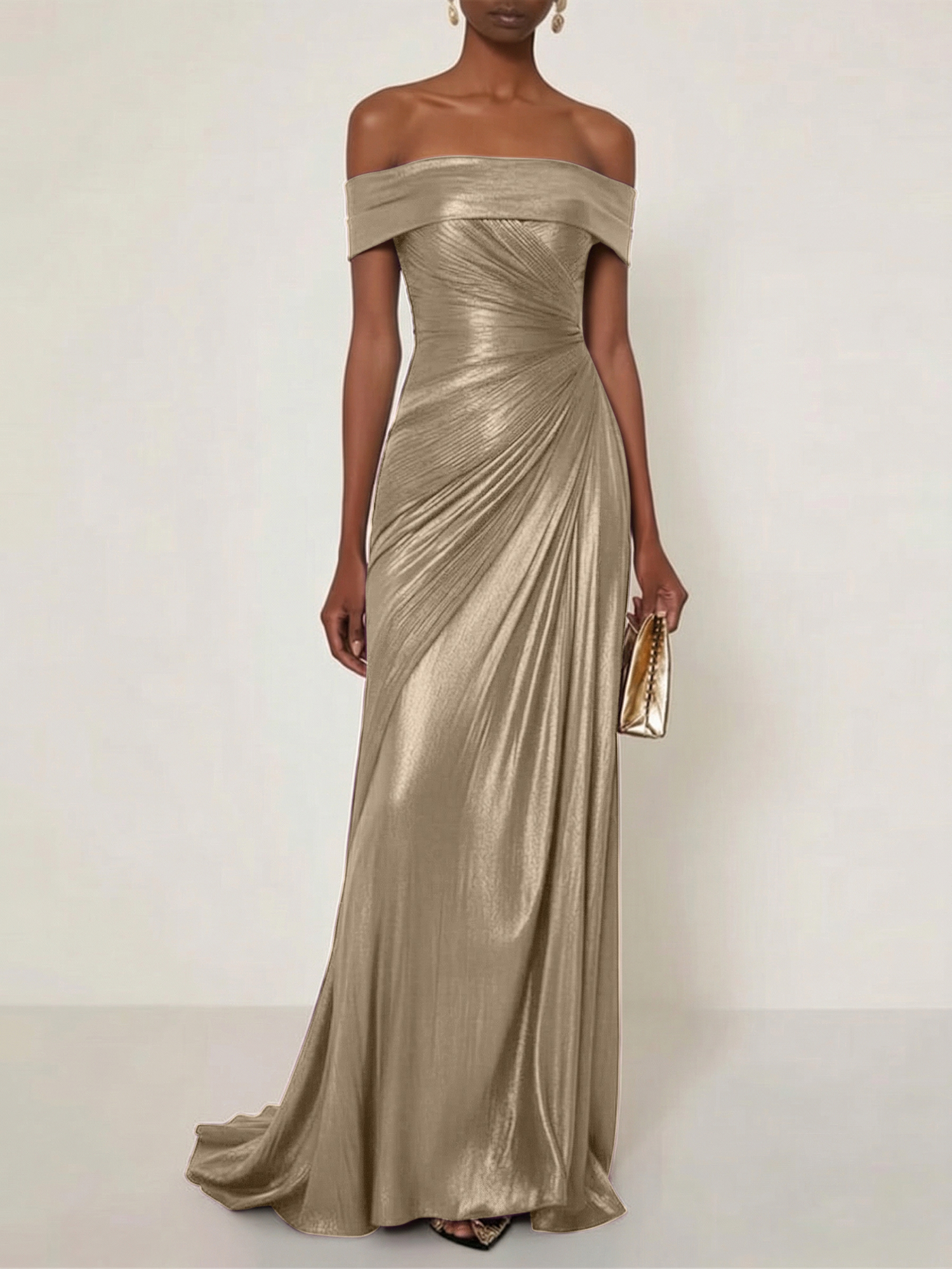 Evening Formal Dress Off the Shoulder Silver Silk Ruffles Strapless Maxi Dress