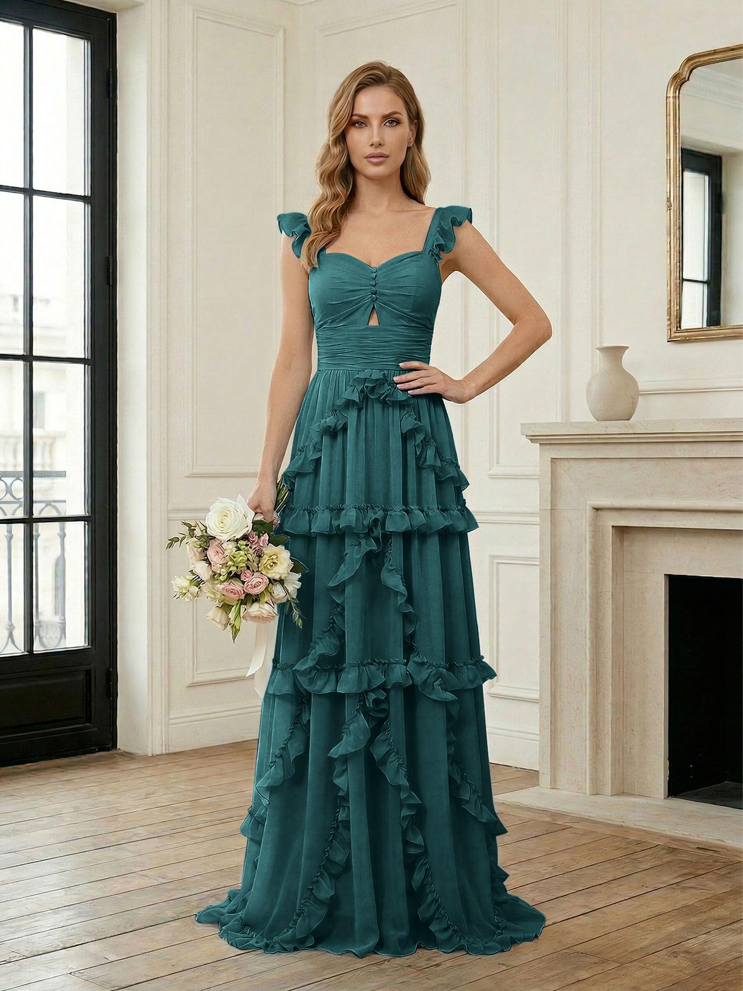 Ethereal Sky Blue Tiered Ruffle Chiffon Maxi Dress Gown