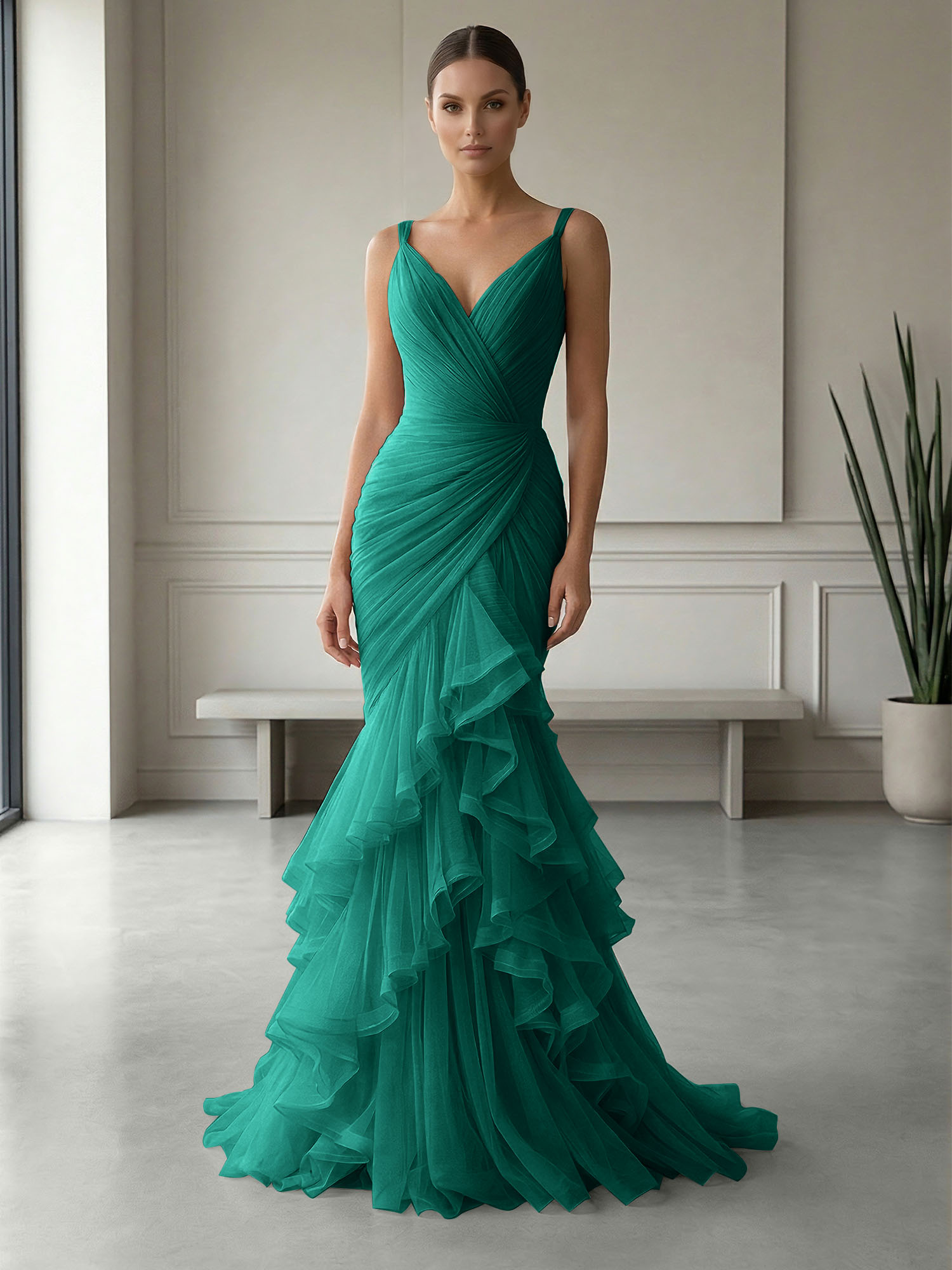 Mauve Folds Tulle Strapless Sleeveless Mermaid Gown Dress