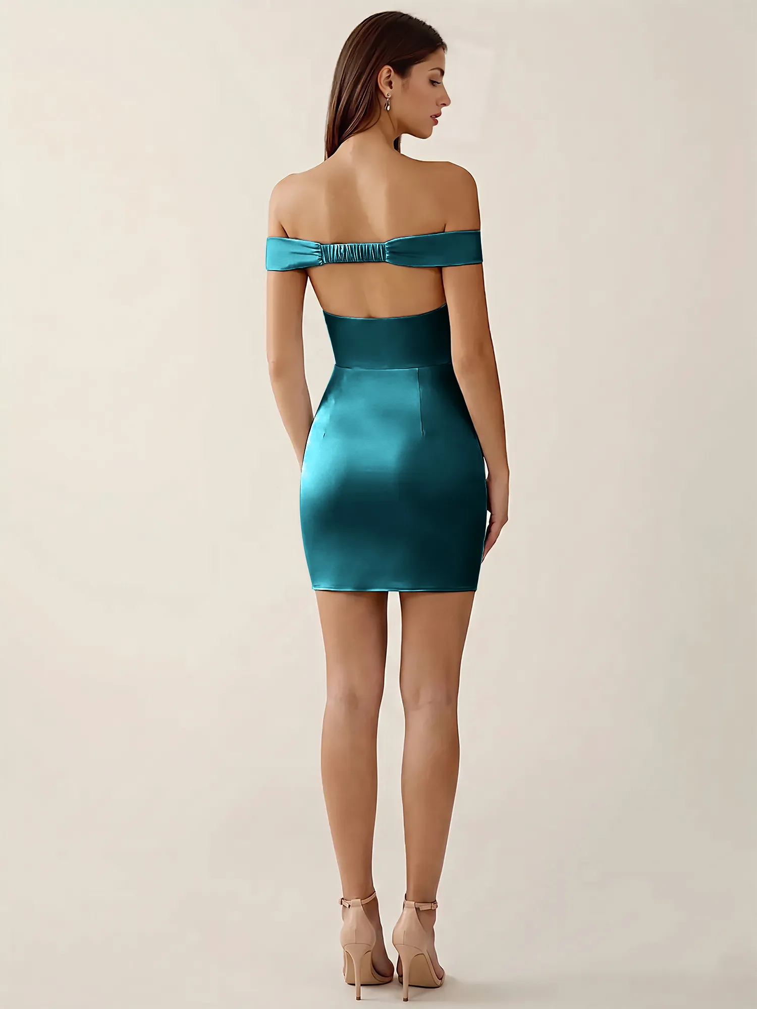 Off-the-Shoulder Satin Bodycon Homecoming Mini Dress