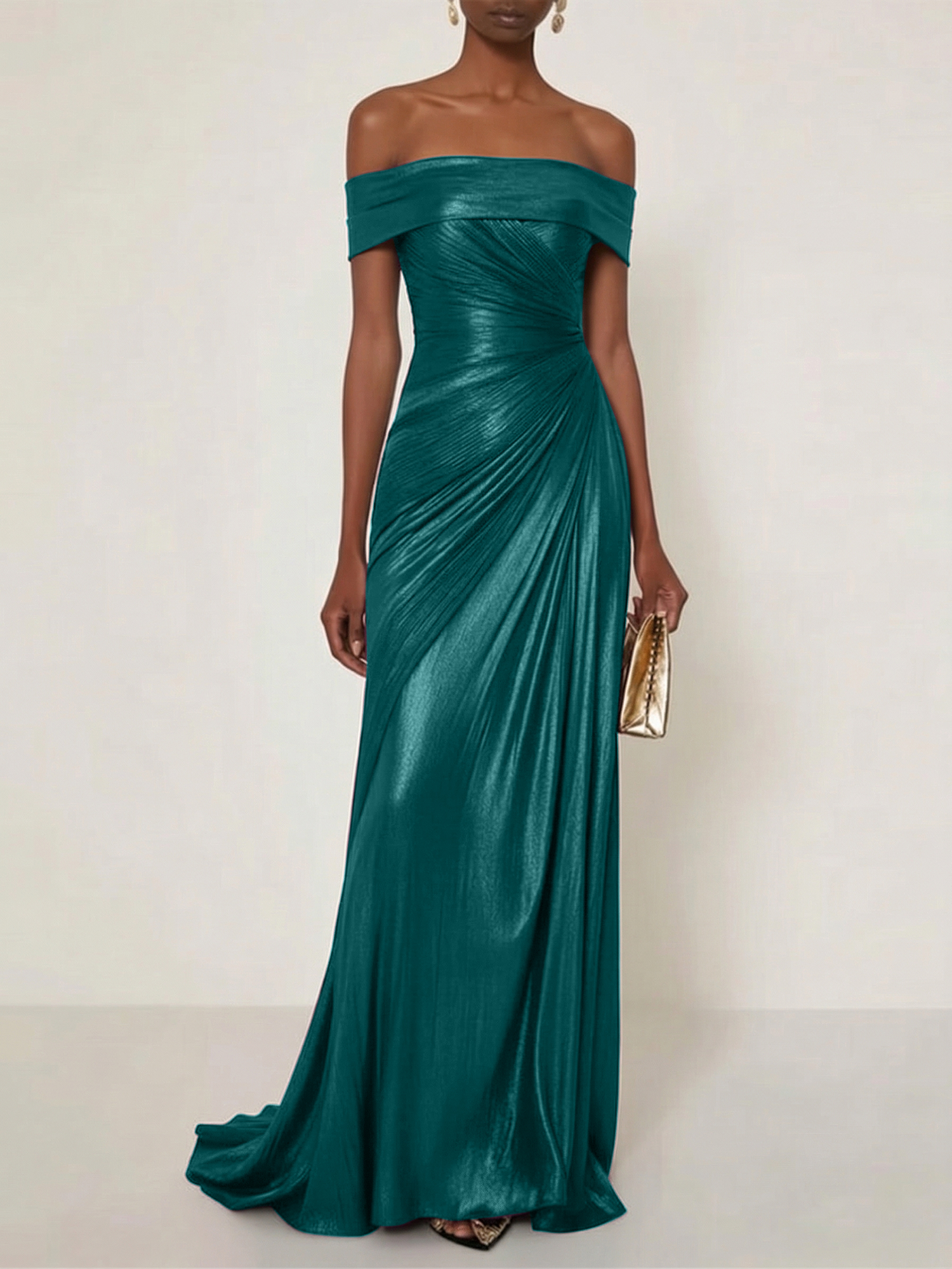 Evening Formal Dress Off the Shoulder Silver Silk Ruffles Strapless Maxi Dress