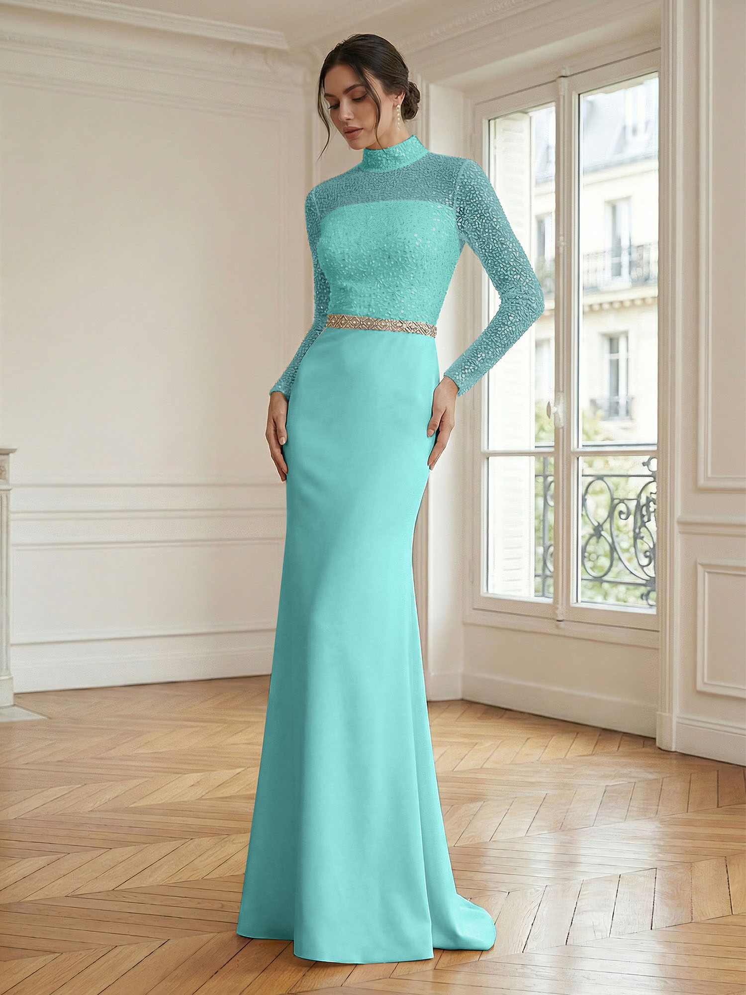 Formal Dress White Sheath Illusion Neck Beaded Chiffon Maxi Dress