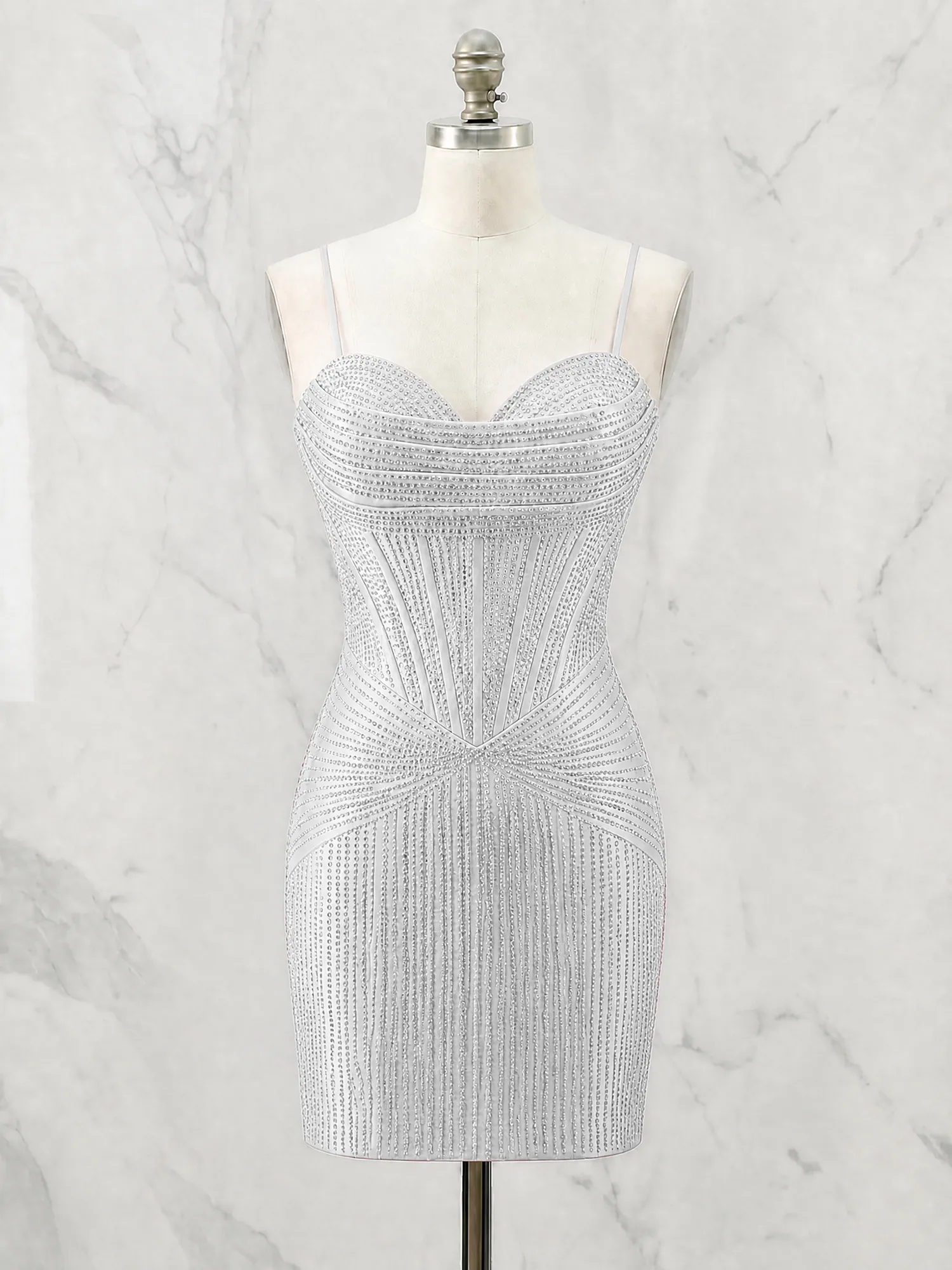Spaghetti Strap Beaded Corset Homecoming Dress Mini Dress