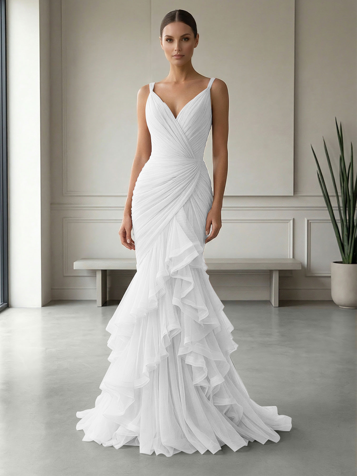 Mauve Folds Tulle Strapless Sleeveless Mermaid Gown Dress