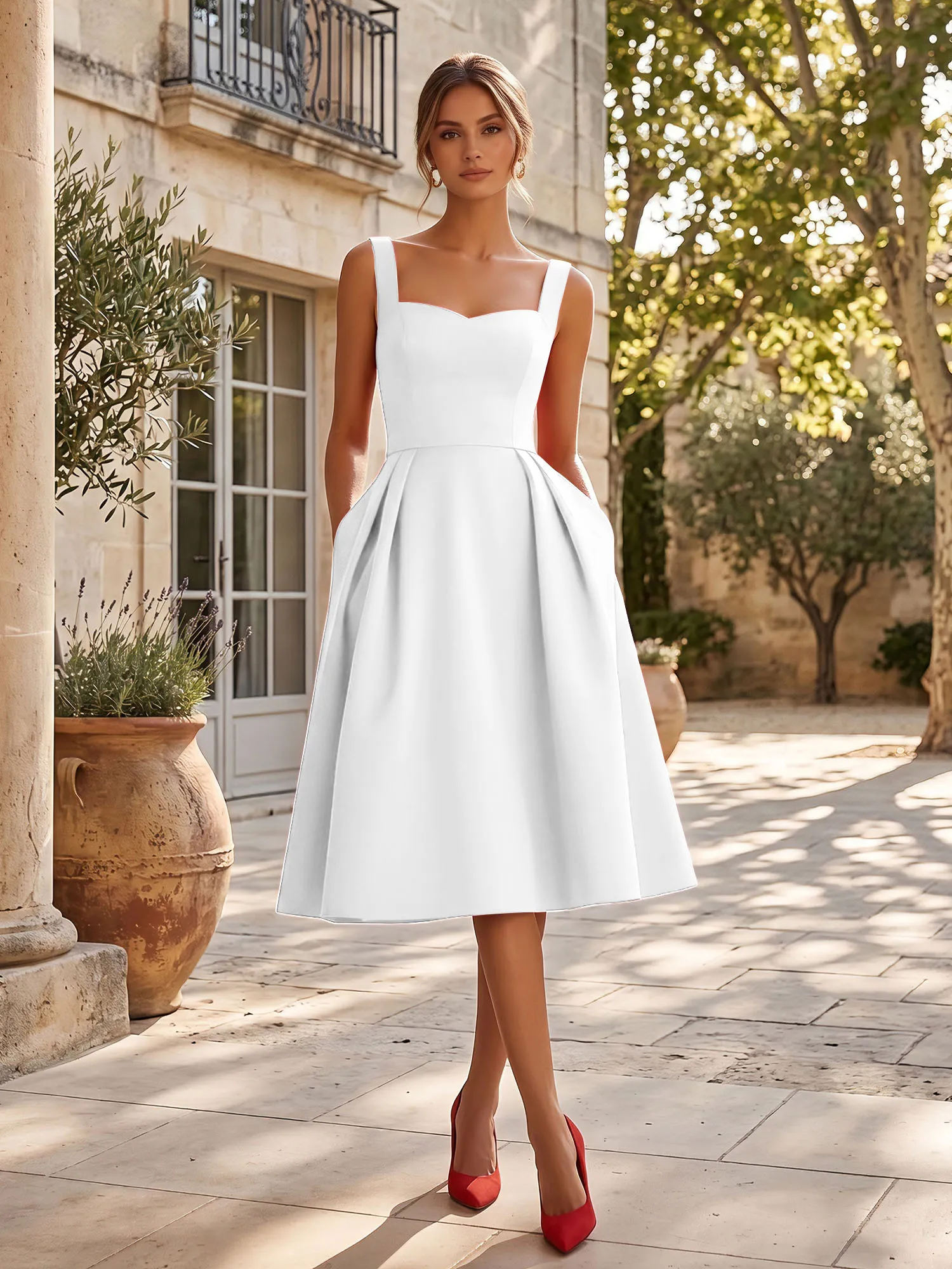 Sweetheart Neck Sleeveless Fit-and-Flare Midi Evening Dress