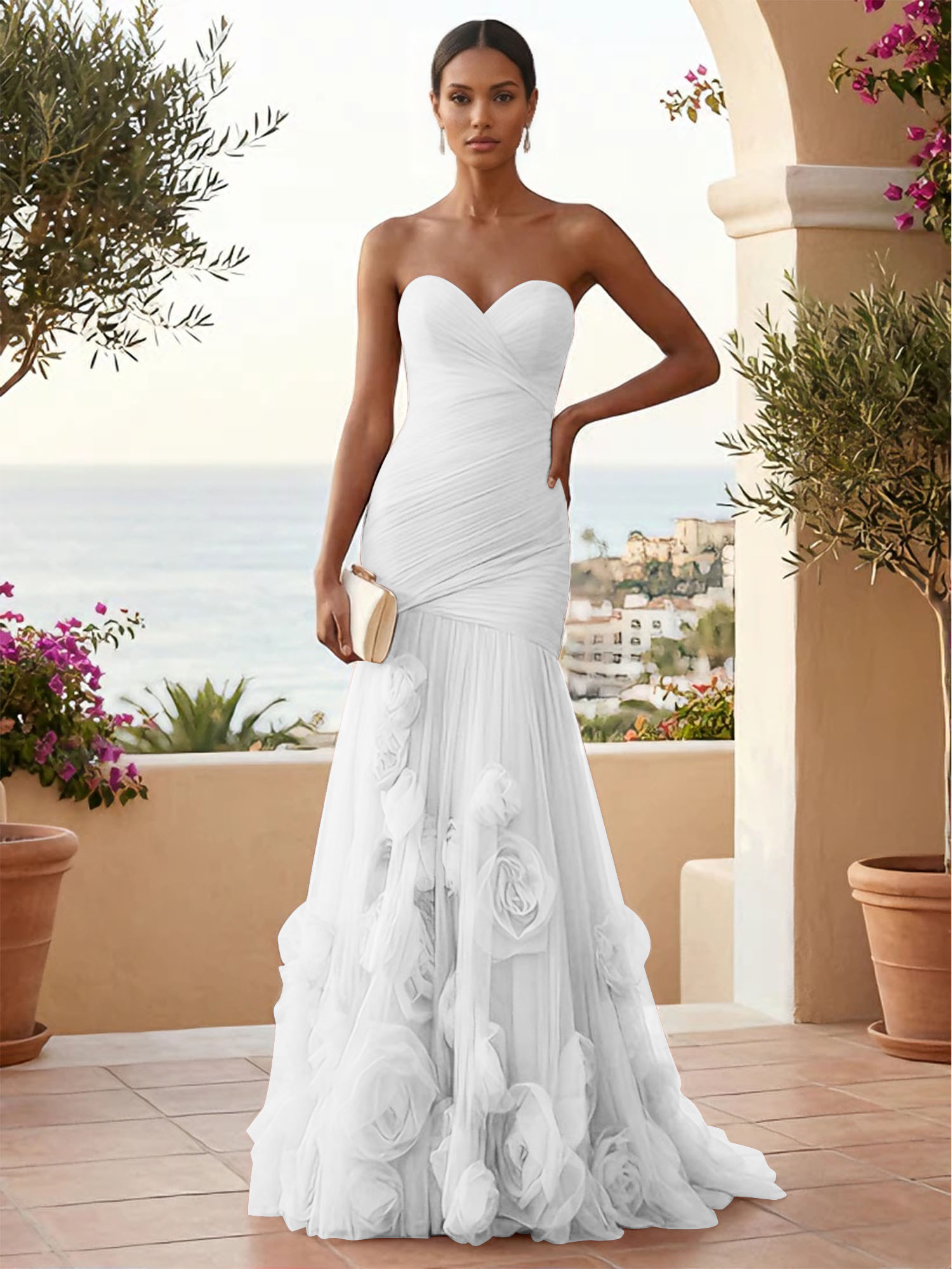 Sweetheart Tulle Pleat Mermaid Evening Dresses with 3D Flower