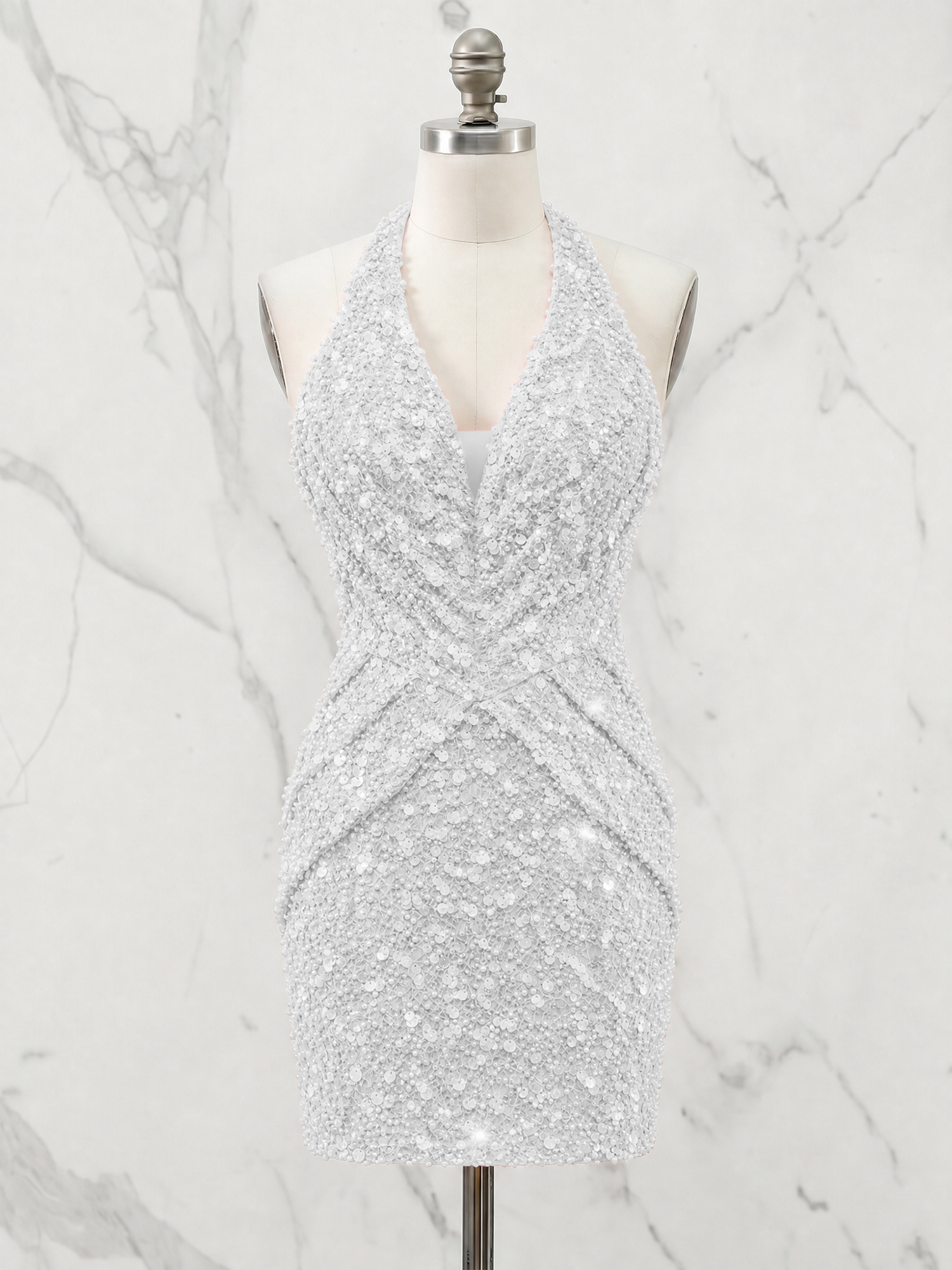 Halter Neck Sequin-Embellished Homecoming Dress