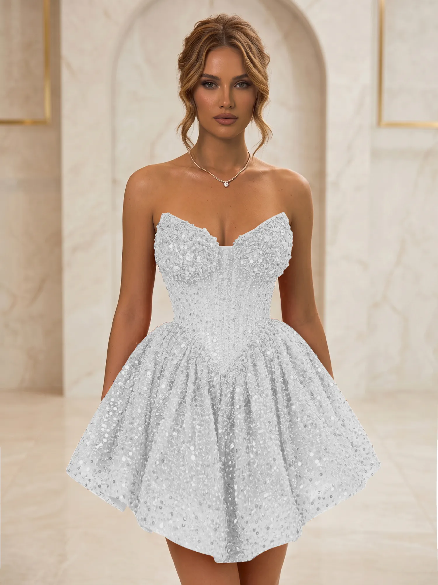 Strapless Sweetheart Sequin Corset Homecoming Dress
