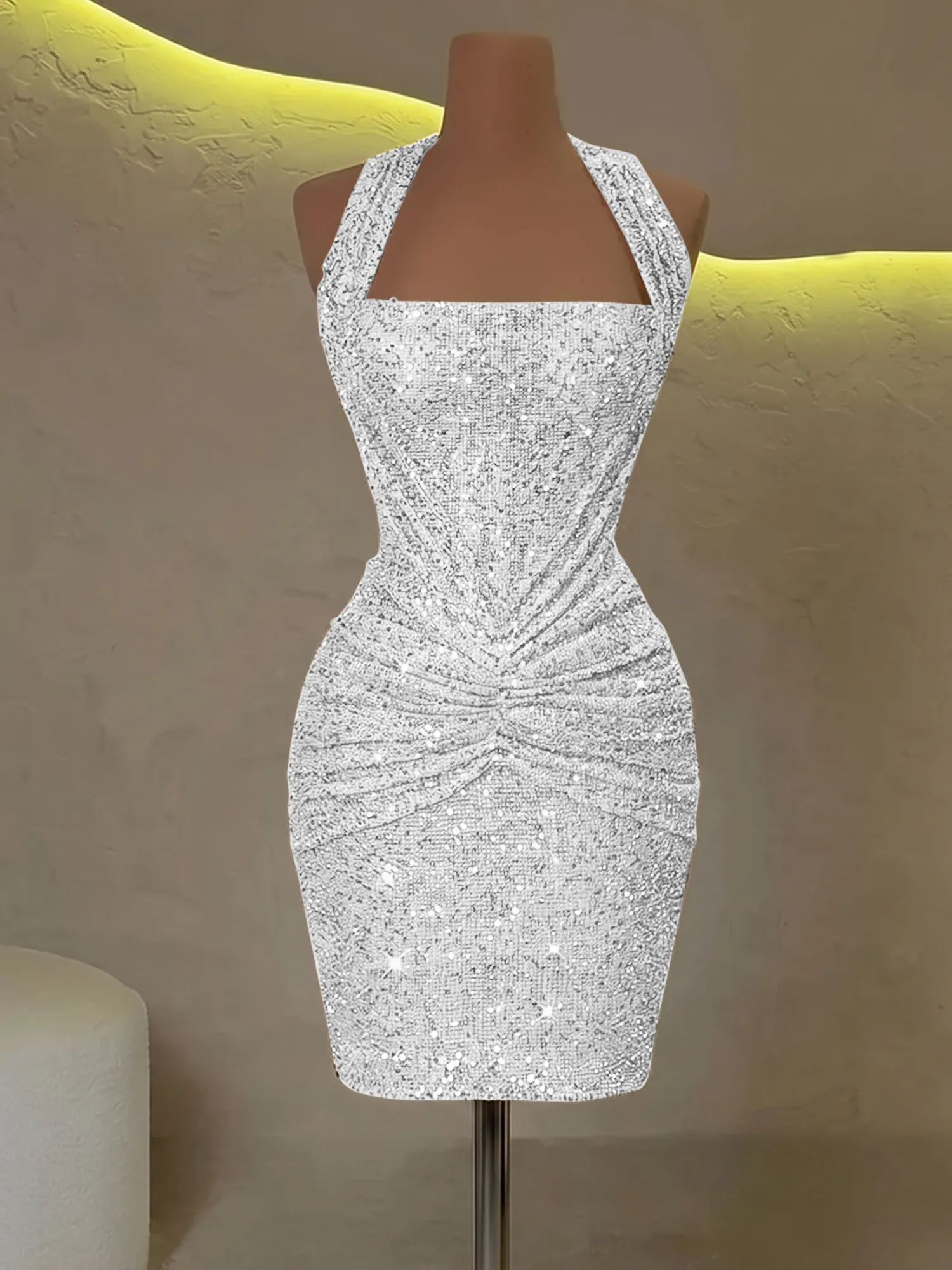 Halter Sequin Corset Ruched Homecoming Dress