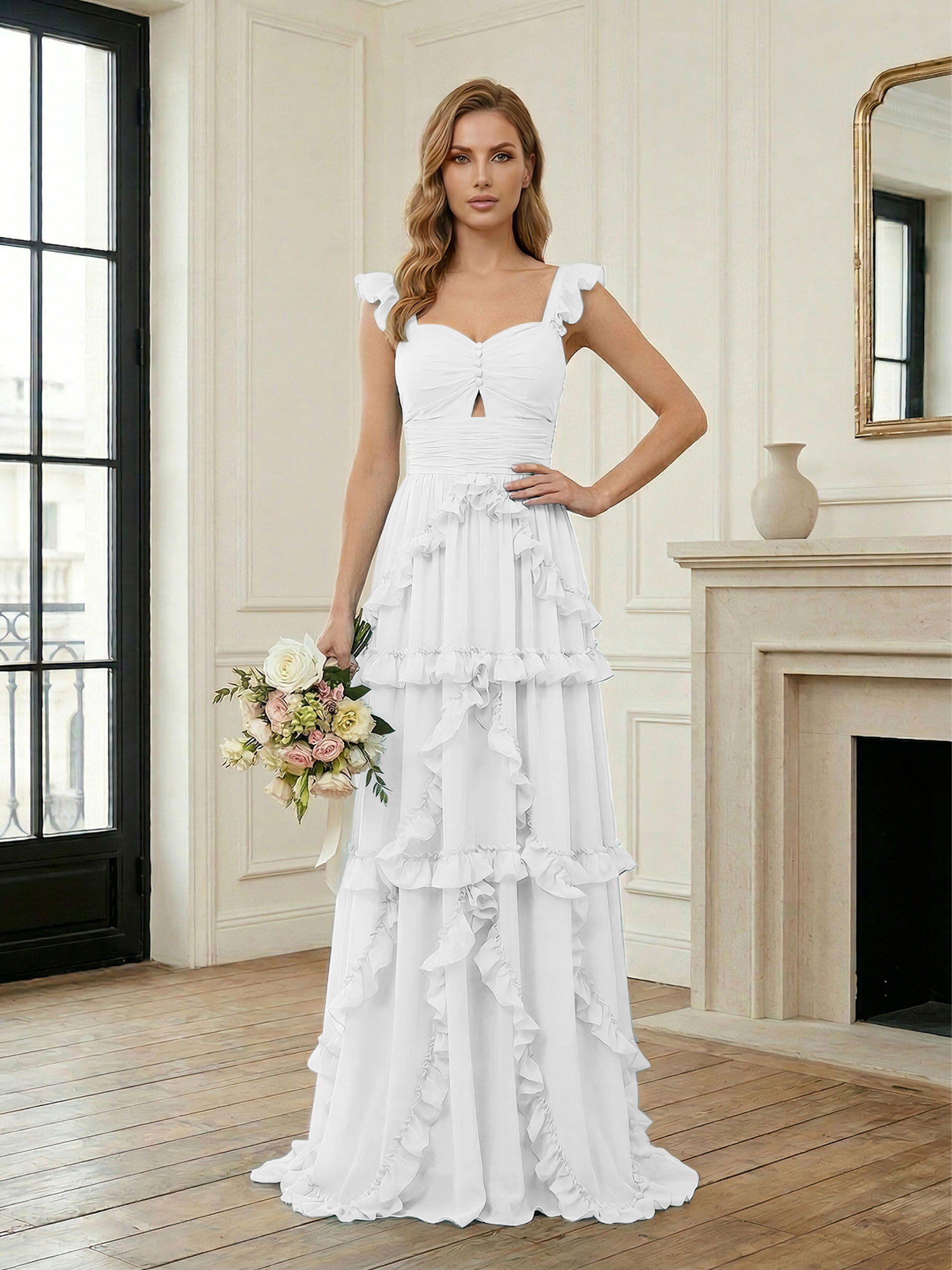 Ethereal Sky Blue Tiered Ruffle Chiffon Maxi Dress Gown