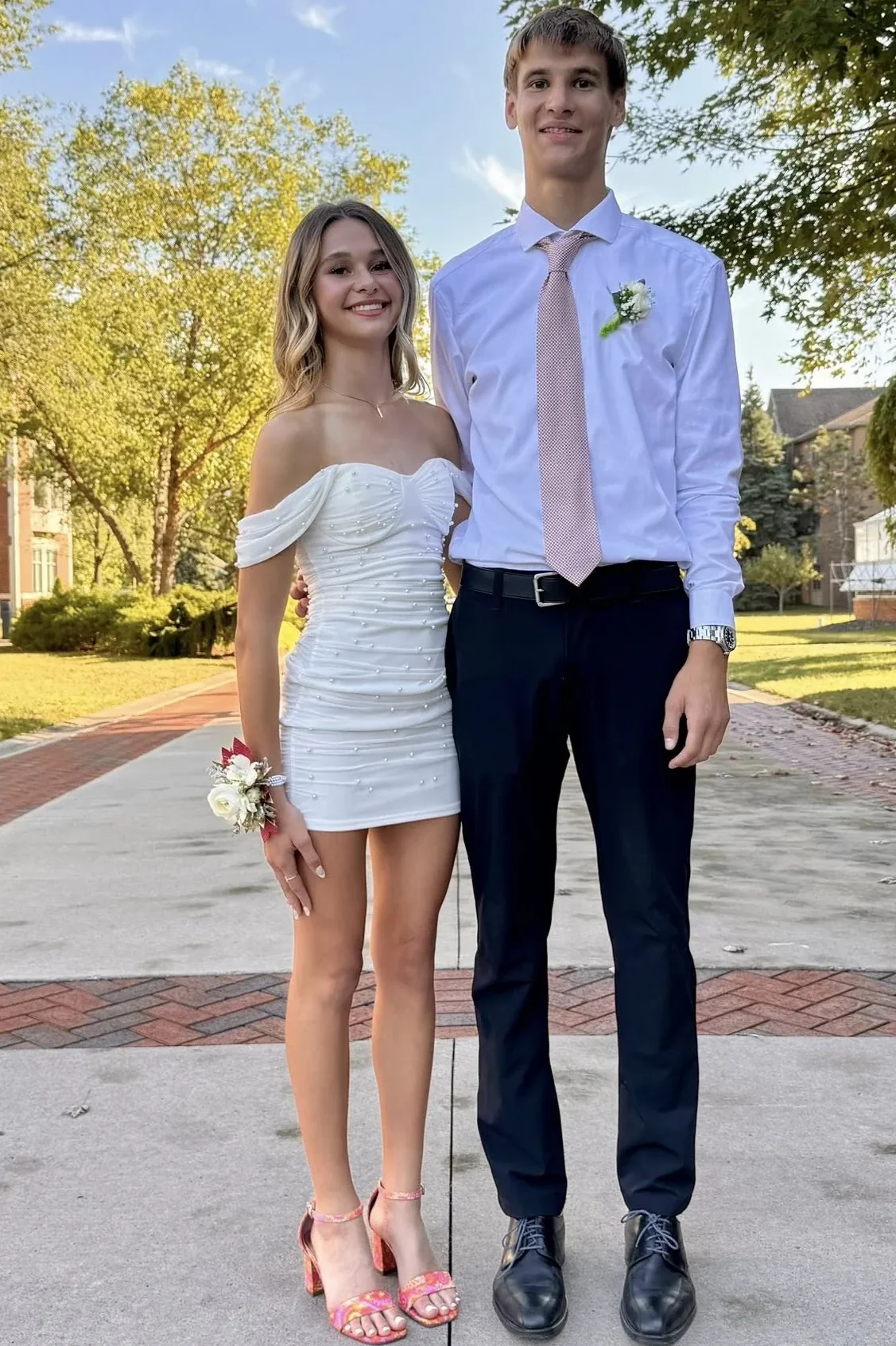 Ethereal White Pearl-Embellished Homecoming Dress