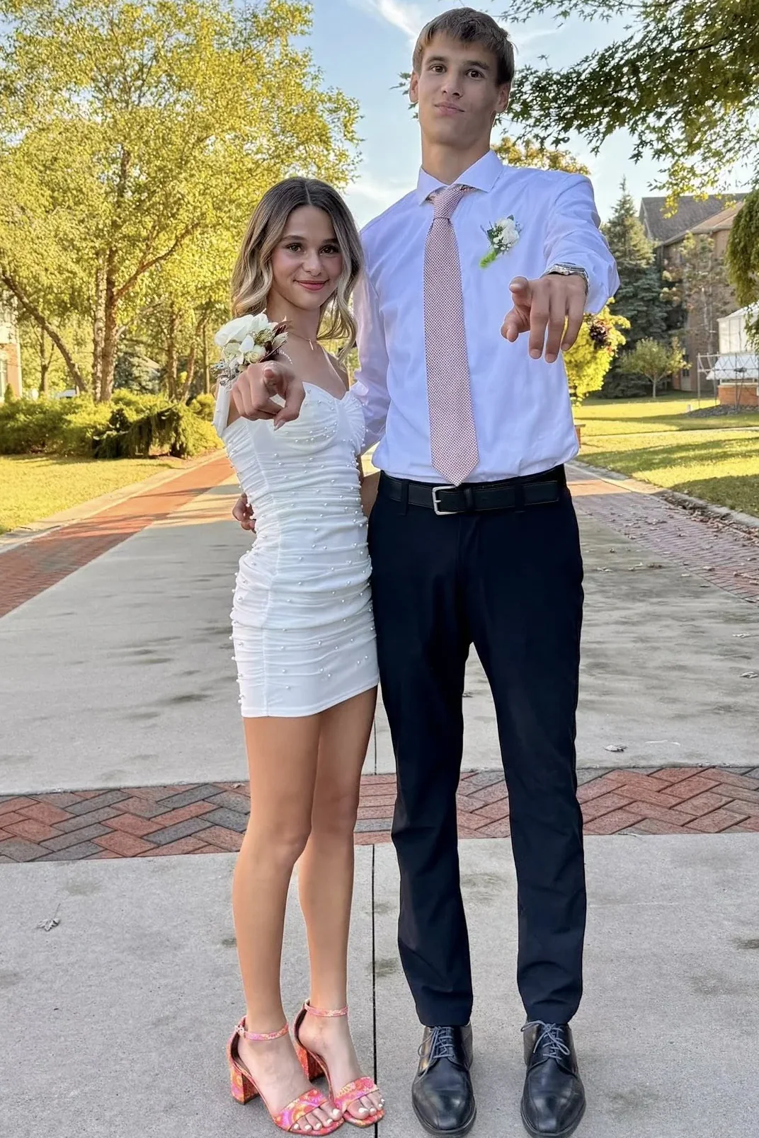 Ethereal White Pearl-Embellished Homecoming Dress