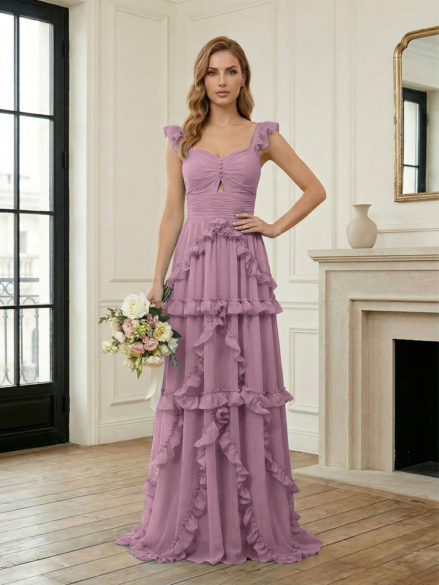 Ethereal Sky Blue Tiered Ruffle Chiffon Maxi Dress Gown