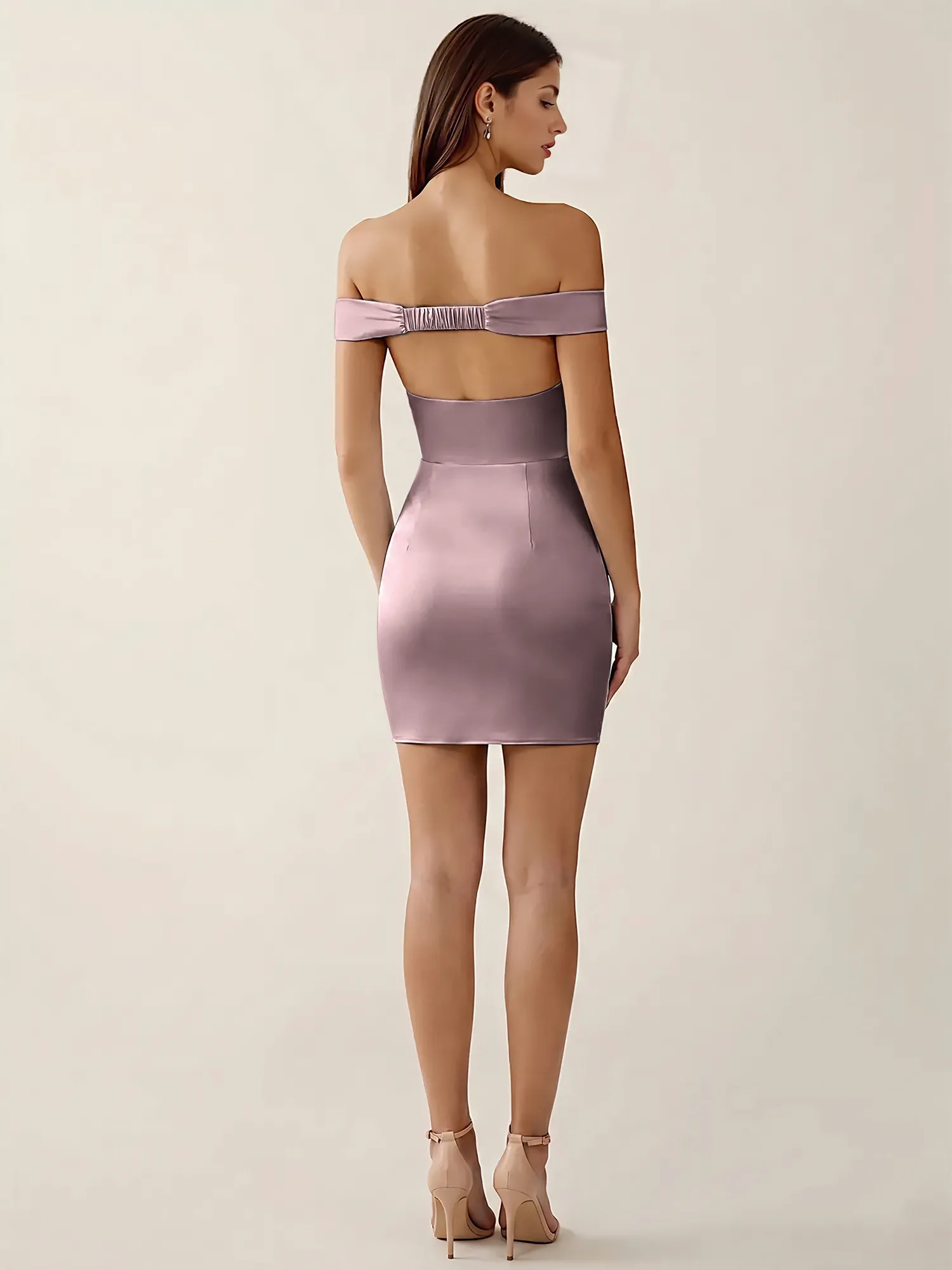 Off-the-Shoulder Satin Bodycon Homecoming Mini Dress