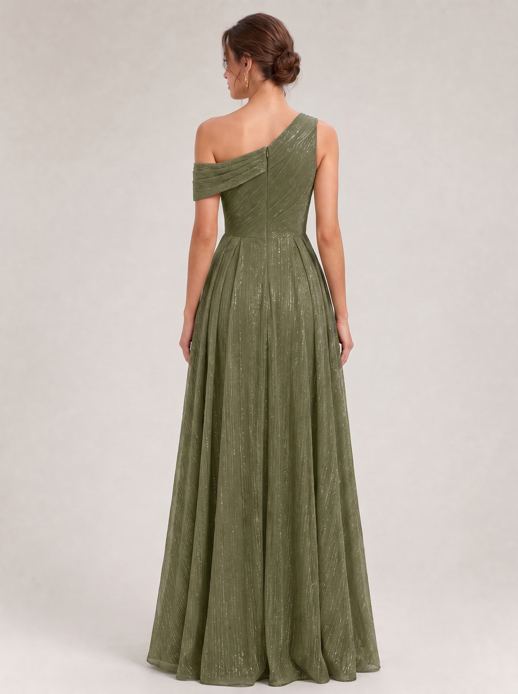 Enchanted Olive Shimmer One-Shoulder Bridesmaid Dress