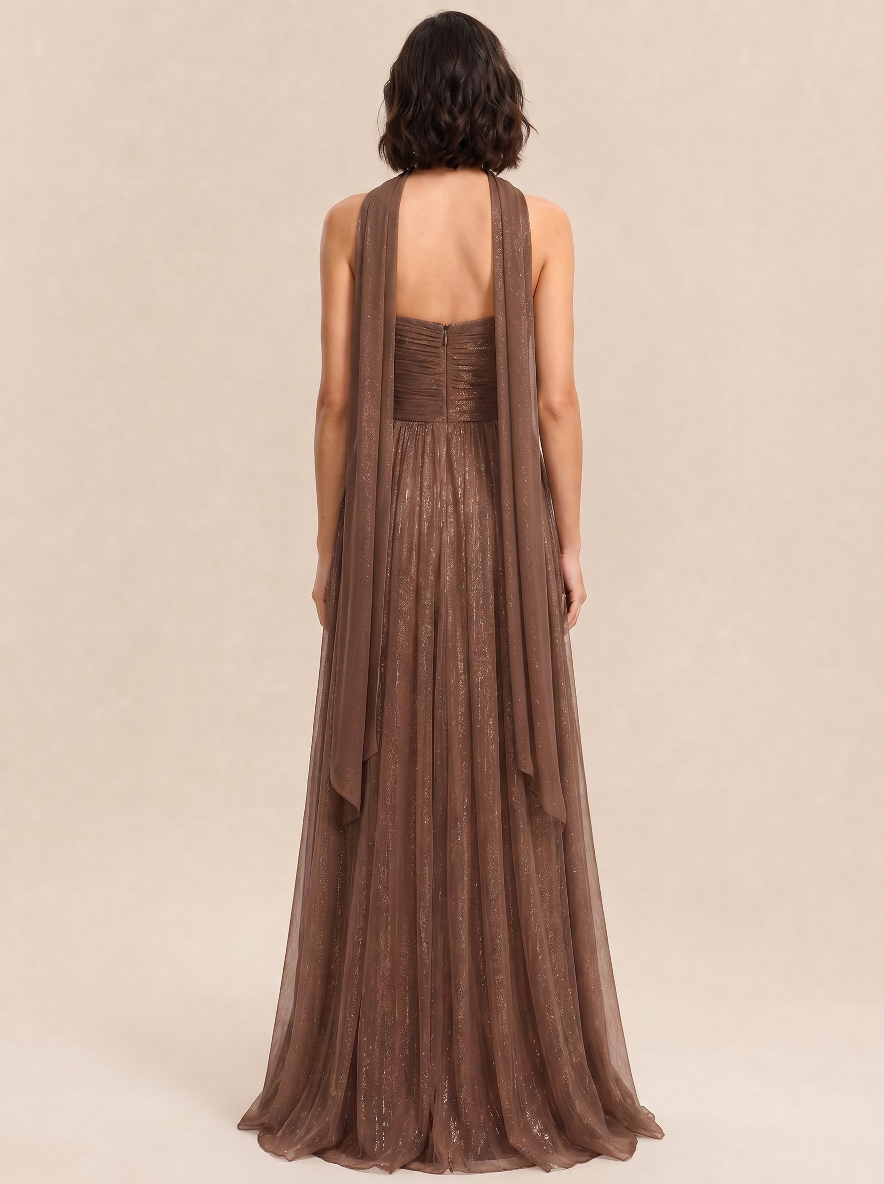 Celestial Brown Shimmer Twist Bust Bridesmaid Dress
