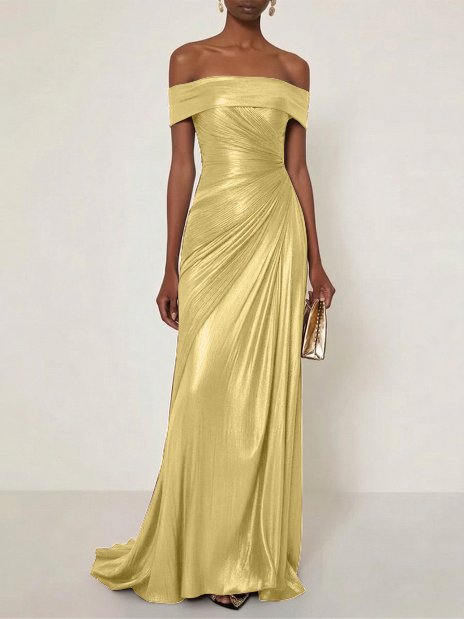 Evening Formal Dress Off the Shoulder Silver Silk Ruffles Strapless Maxi Dress