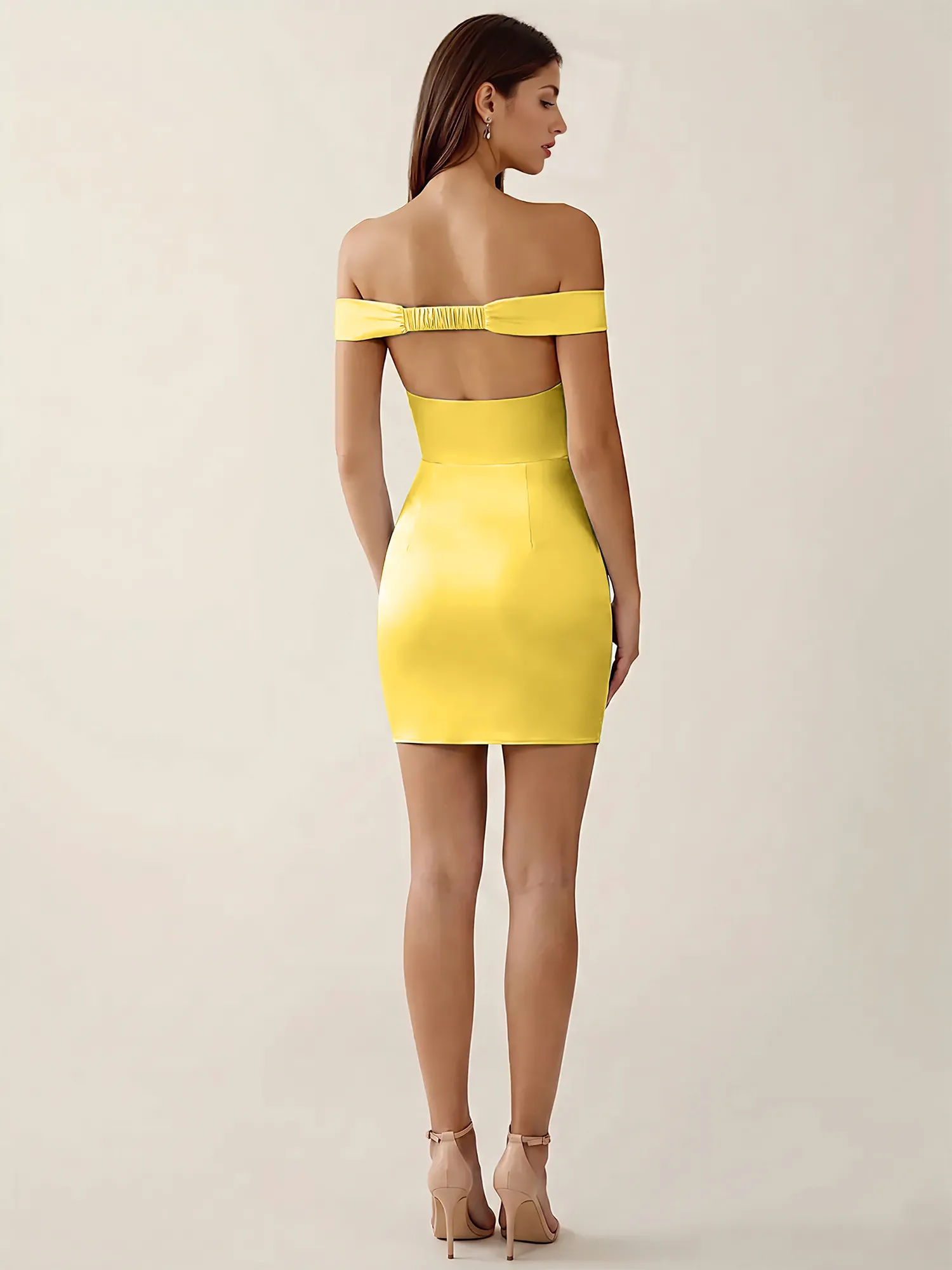 Off-the-Shoulder Satin Bodycon Homecoming Mini Dress