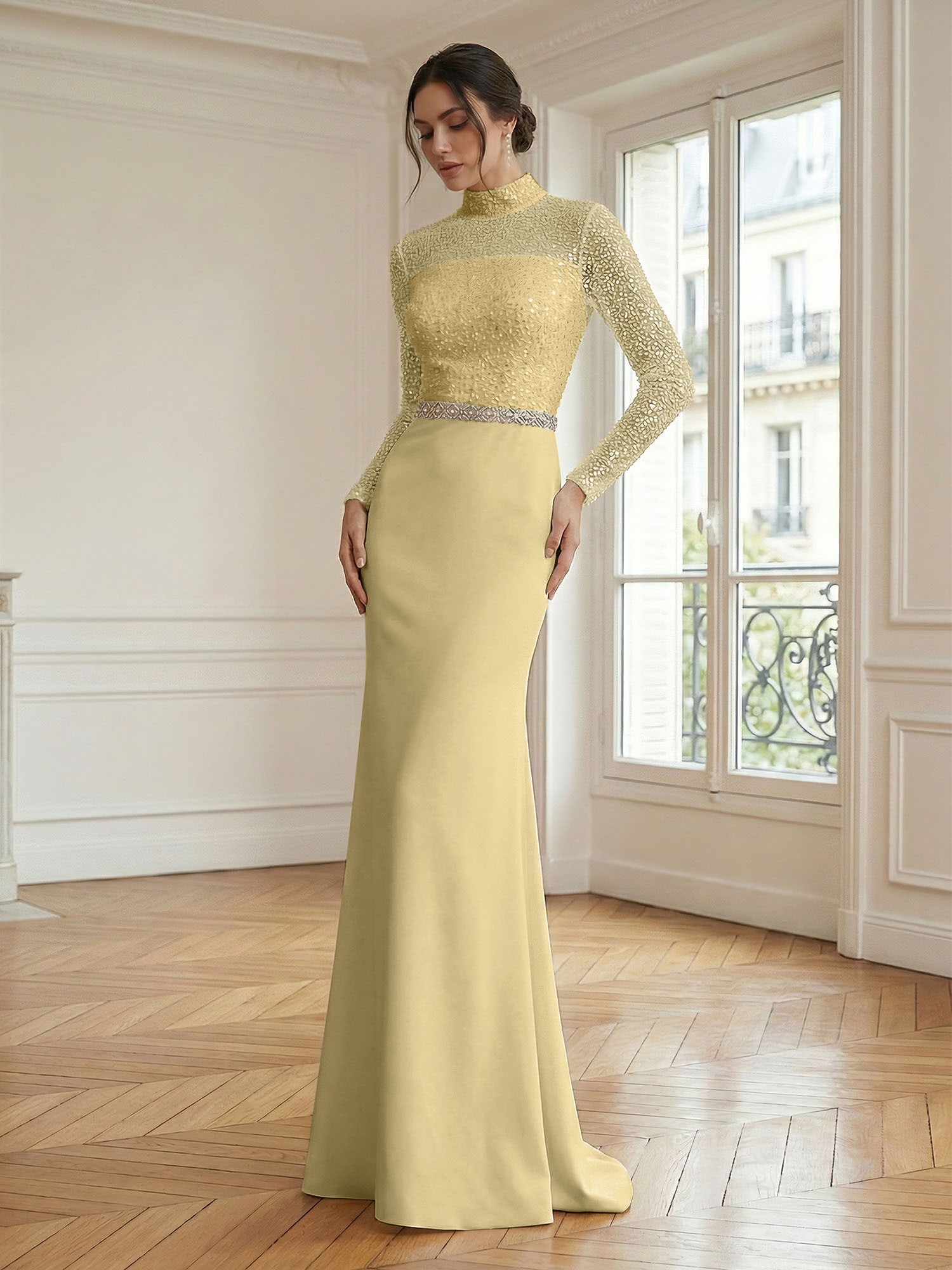 Formal Dress White Sheath Illusion Neck Beaded Chiffon Maxi Dress