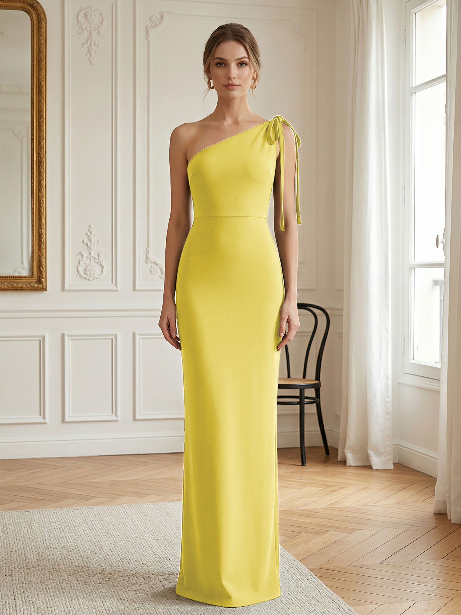 Elegant Formal Evening Gown Green One-Shoulder Tie-Strap Maxi Dress