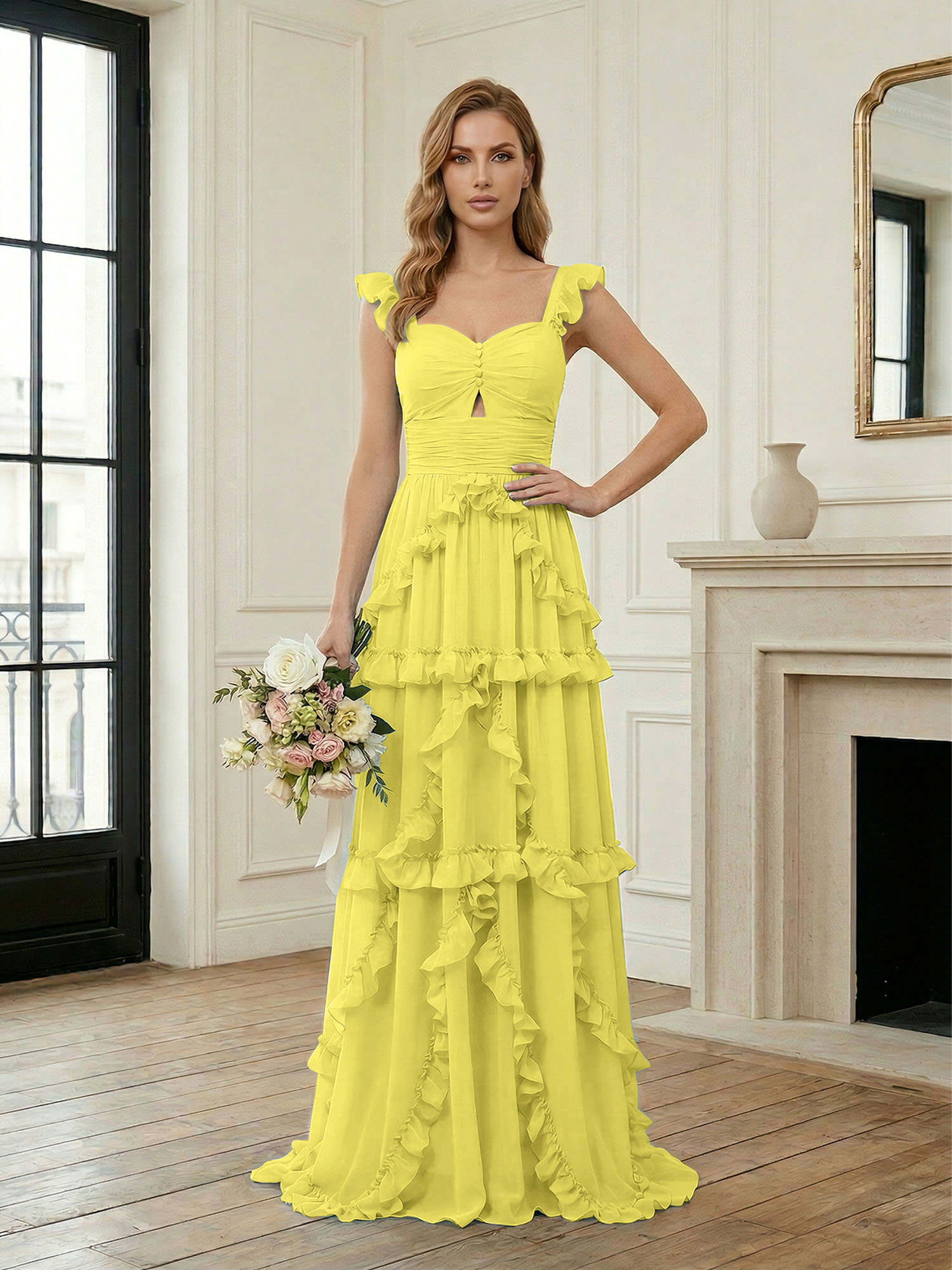Ethereal Sky Blue Tiered Ruffle Chiffon Maxi Dress Gown