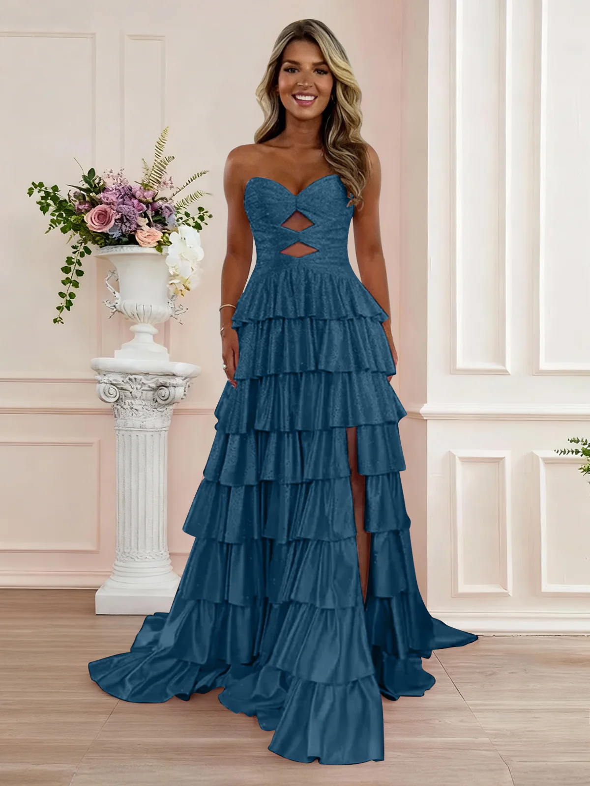 Sparkly Royal Blue Sweetheart A-Line Long Prom Dress with Keyhole
