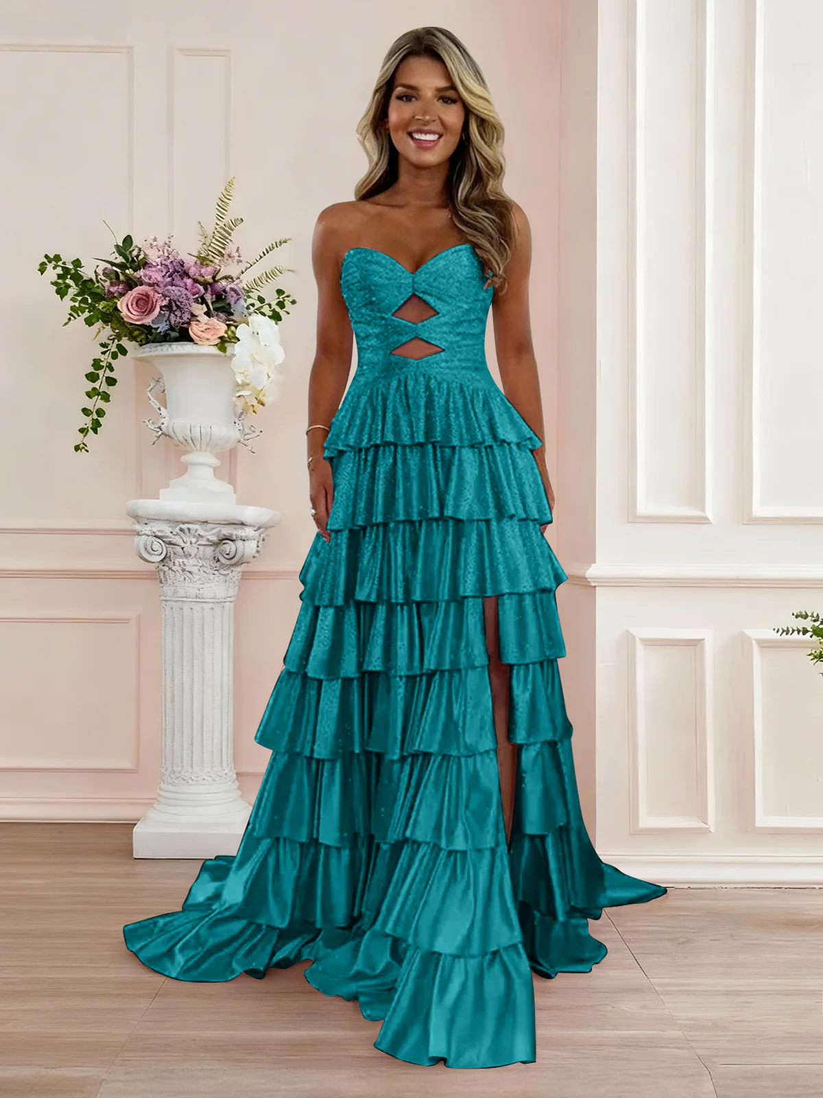 Sparkly Royal Blue Sweetheart A-Line Long Prom Dress with Keyhole