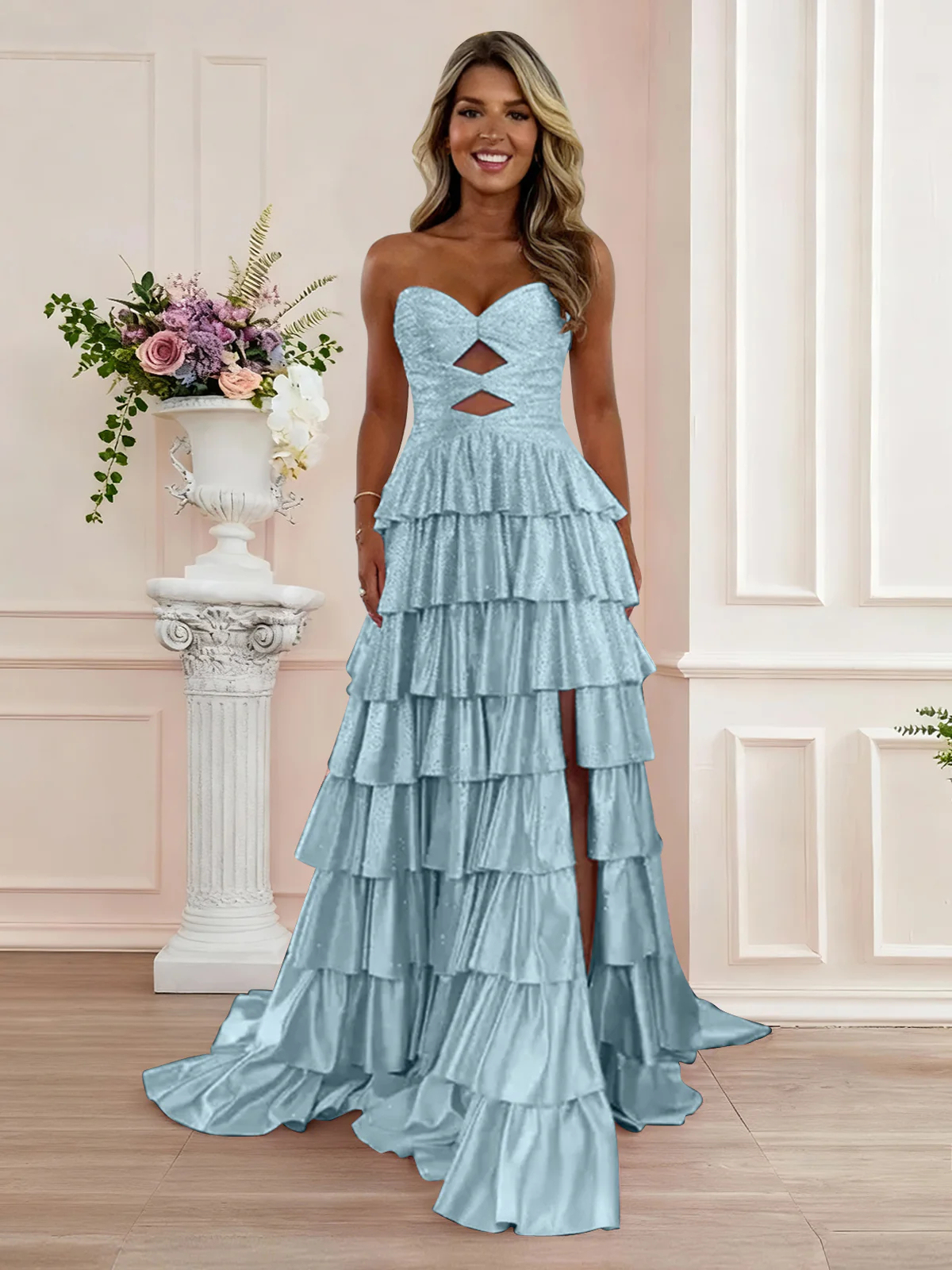 Sparkly Royal Blue Sweetheart A-Line Long Prom Dress with Keyhole