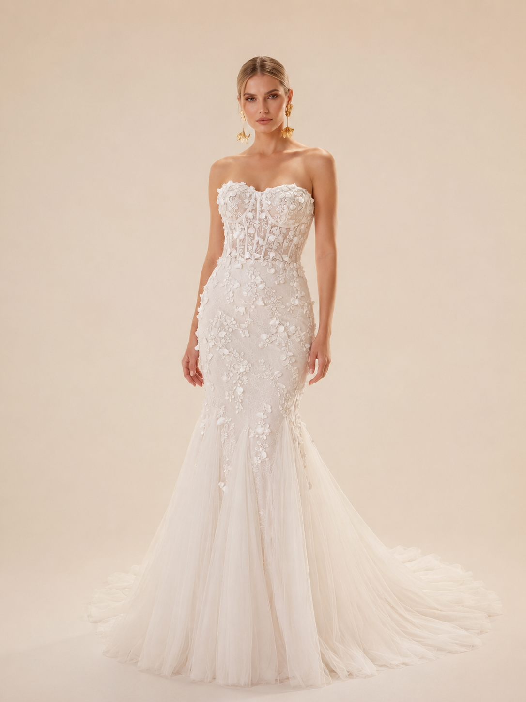 White Strapless Sweetheart Beaded Mermaid Wedding Dress 