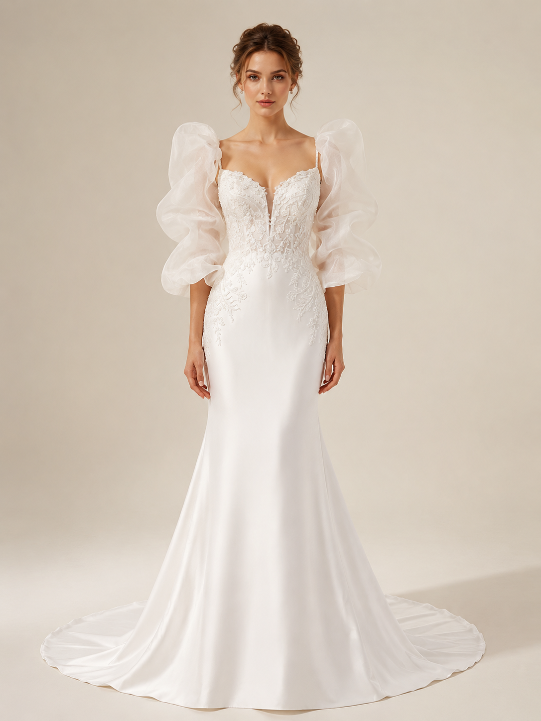 White Sweetheart Lace Mermaid Maxi Wedding Dress 
