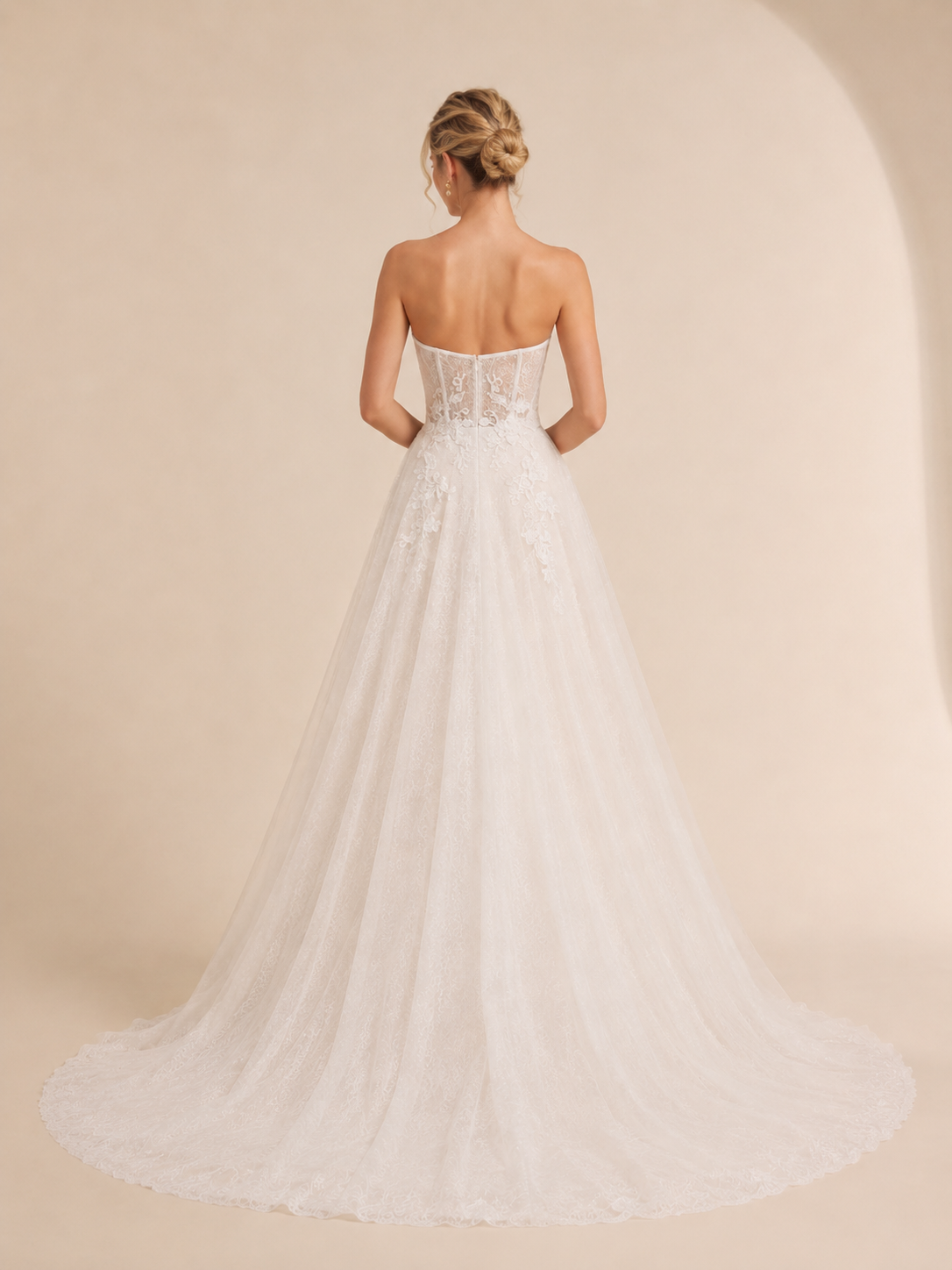 White Strapless Sweetheart Lace Corset A-Line Wedding Dress 